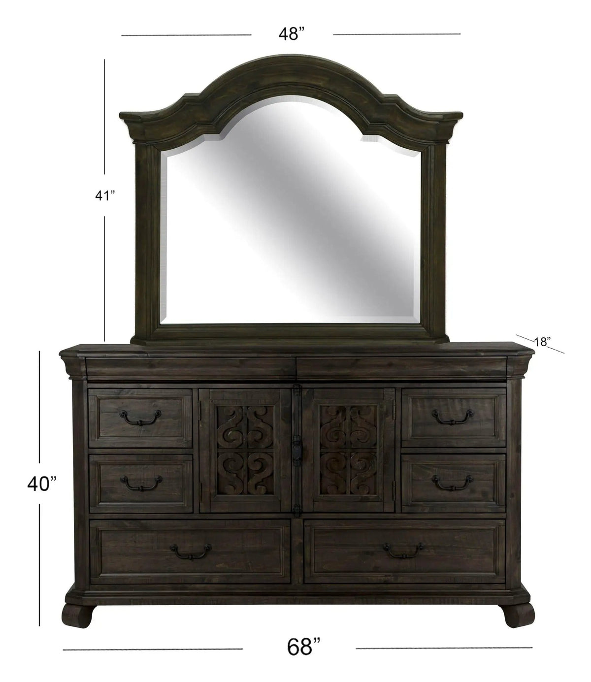 Bellamy Drawer Dresser With Shaped Mirror | Dresser & Mirror | Glass & Veneer | Peppercorn