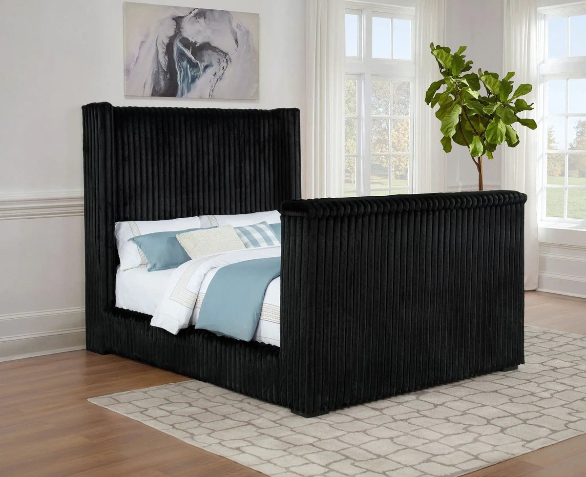 Centergrove Upholstered Queen Wingback TV Bed | 68.5 x 97.25 x 68 in | Velvet | Black