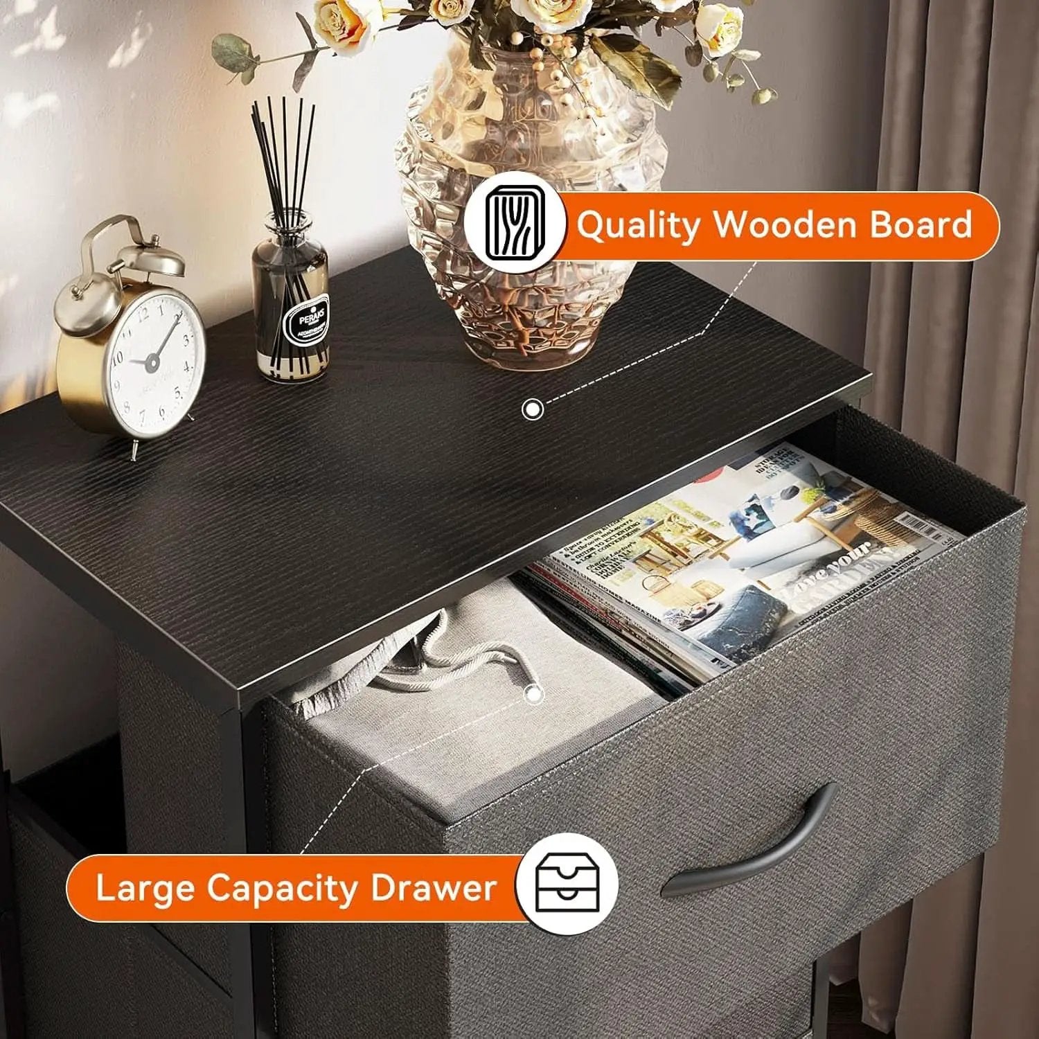 Dark Grey Dresser Nightstand With 3 Drawers Space Saver from PriceLows™