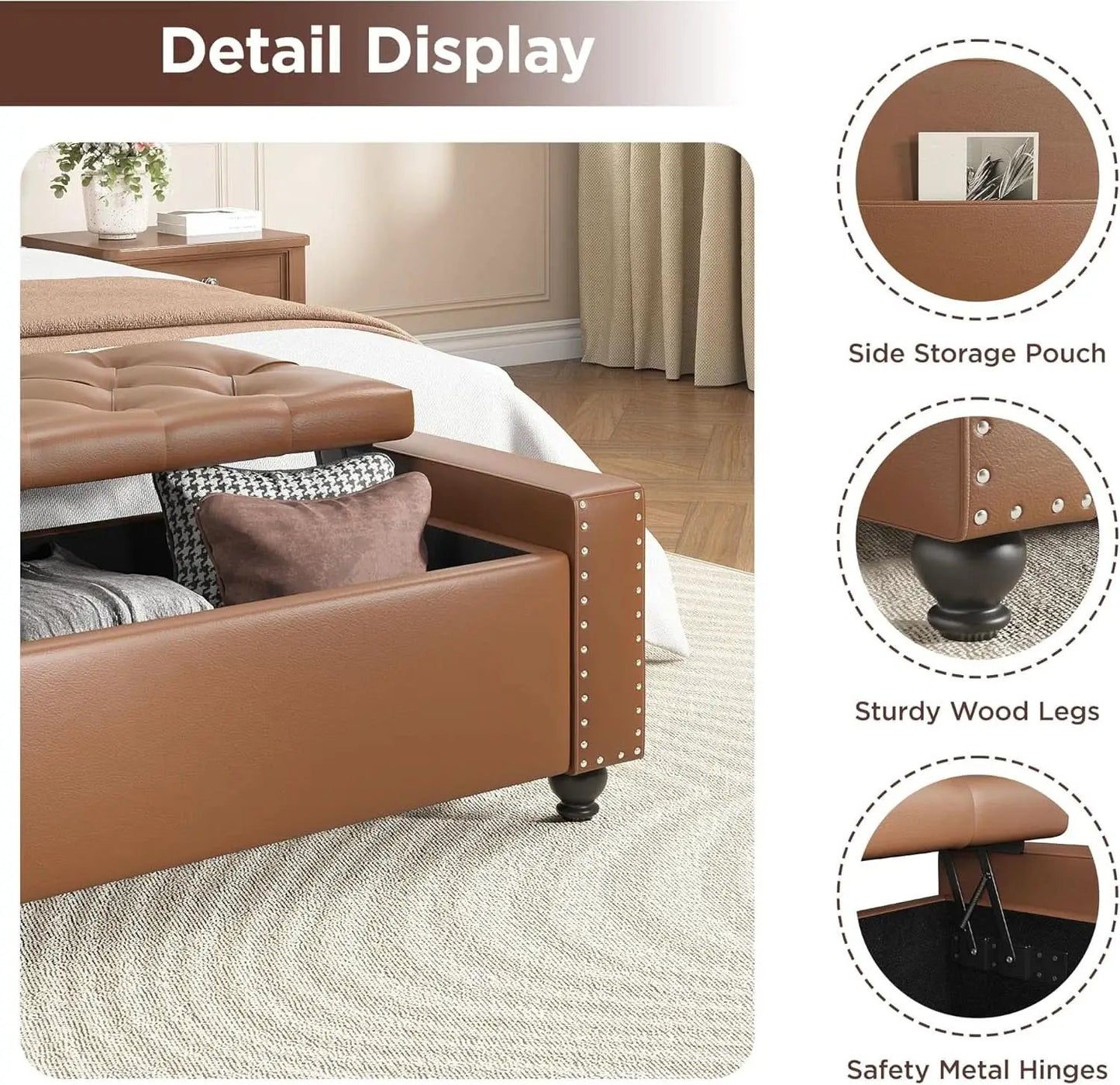 49 Inch Upholstered Storage Ottoman Bench Espresso Brown from PriceLows™