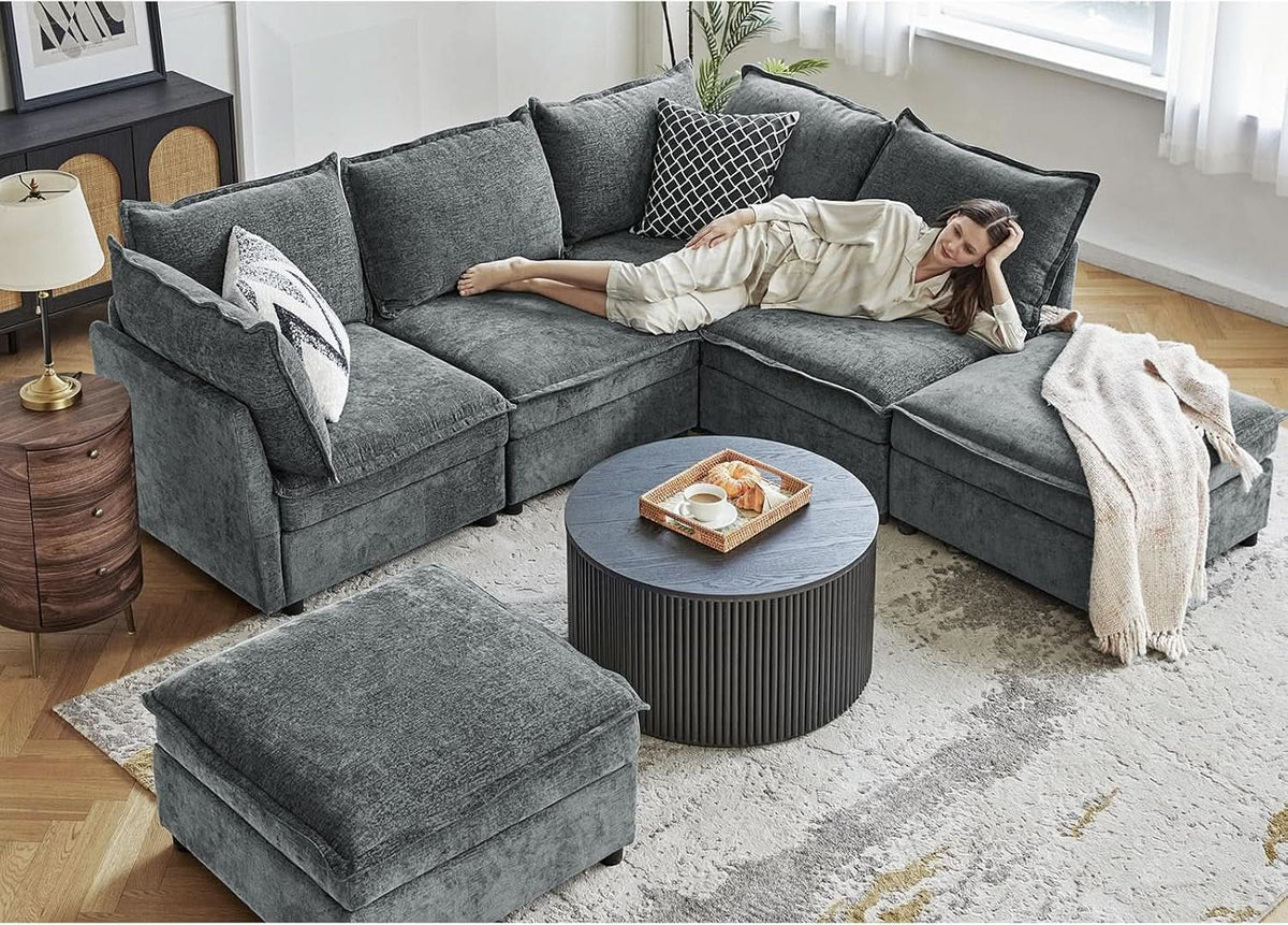 127 Inch Grey Modular Sectional Sofa With Storage Ottoman from PriceLows™