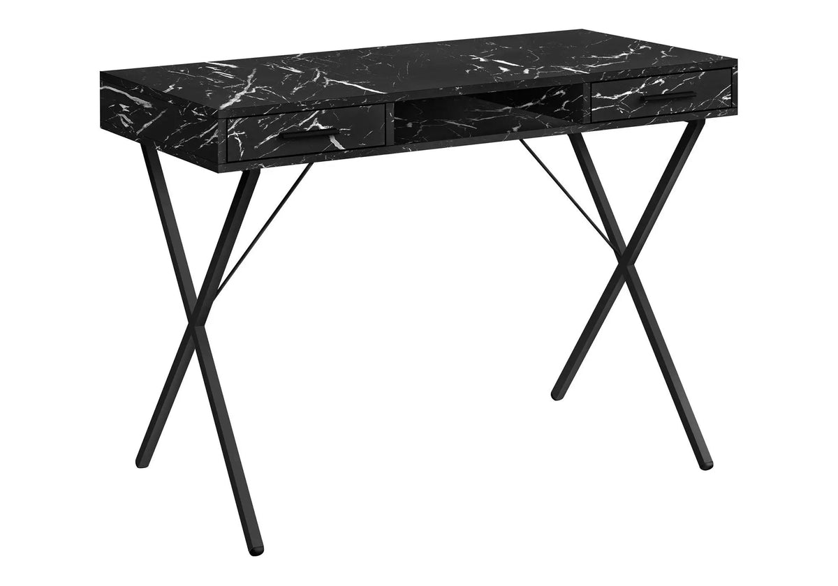 Marble Look Computer Desk | 42 Inch Width | Left Or Right Setup | X-Design Black Metal Base