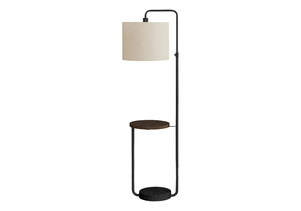 Floor Lamp With USB Port | Adjustable Arm Height | Ivory Fabric Shade | Built-In Shelf