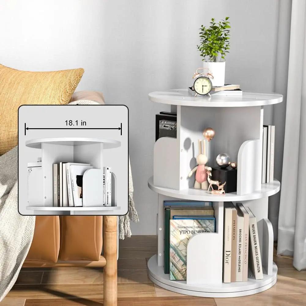 Rotating Bookshelf 2 Tier White Narrow Corner Swivel from PriceLows™