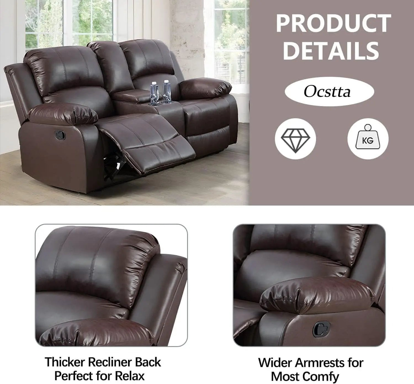 Manual Leather Recliner Sofa Set Brown For Living Room from PriceLows™