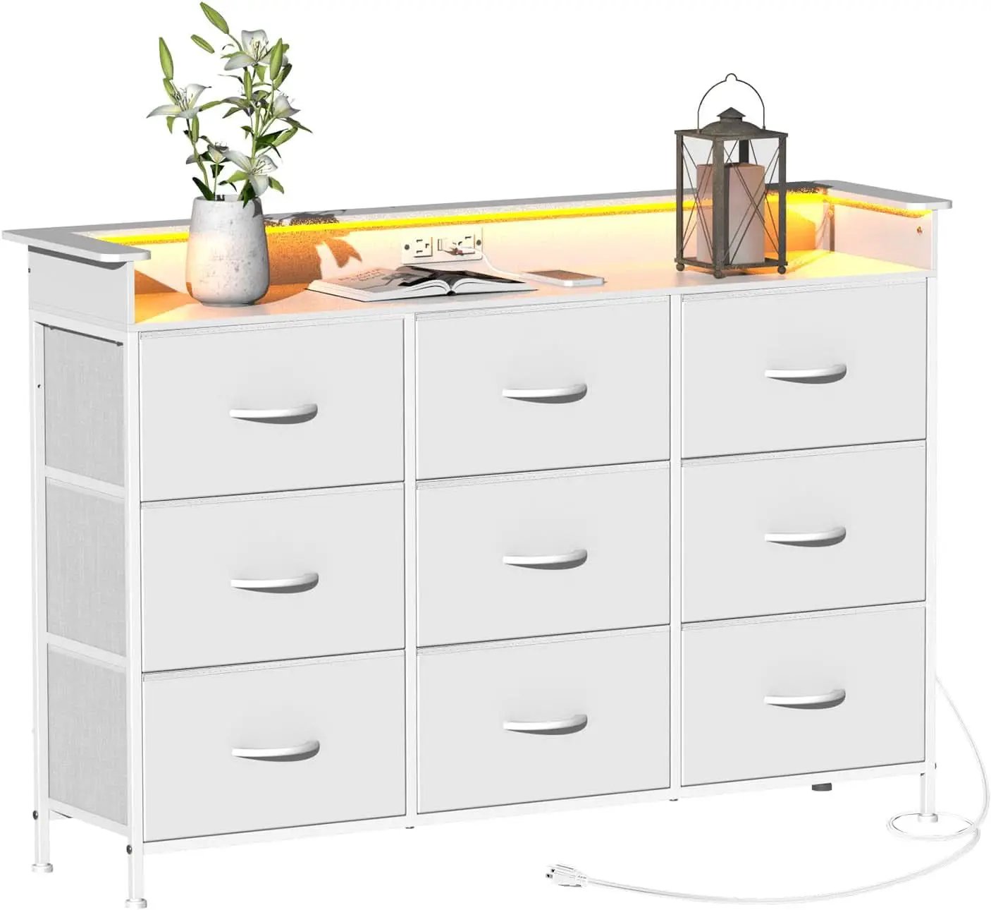 White Dresser With Integrated LED Lighting And Charging from PriceLows™