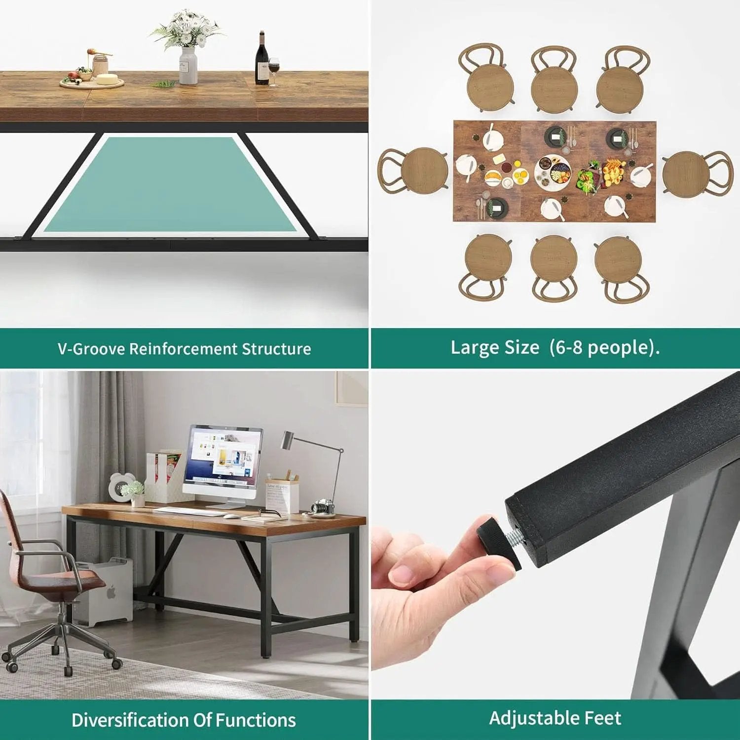 70.8 Inch Rustic Brown Farmhouse Dining Table For 6 To 8 People from PriceLows™