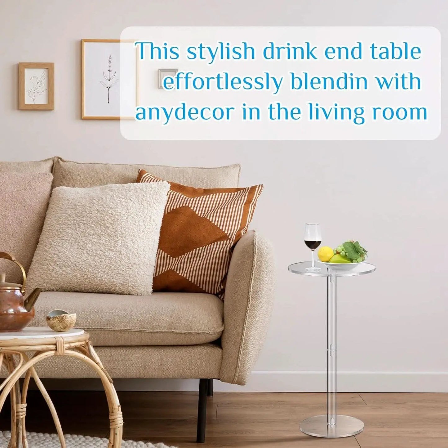 Two Piece Acrylic Side Tables Clear 10x10x24.2Inches from PriceLows™
