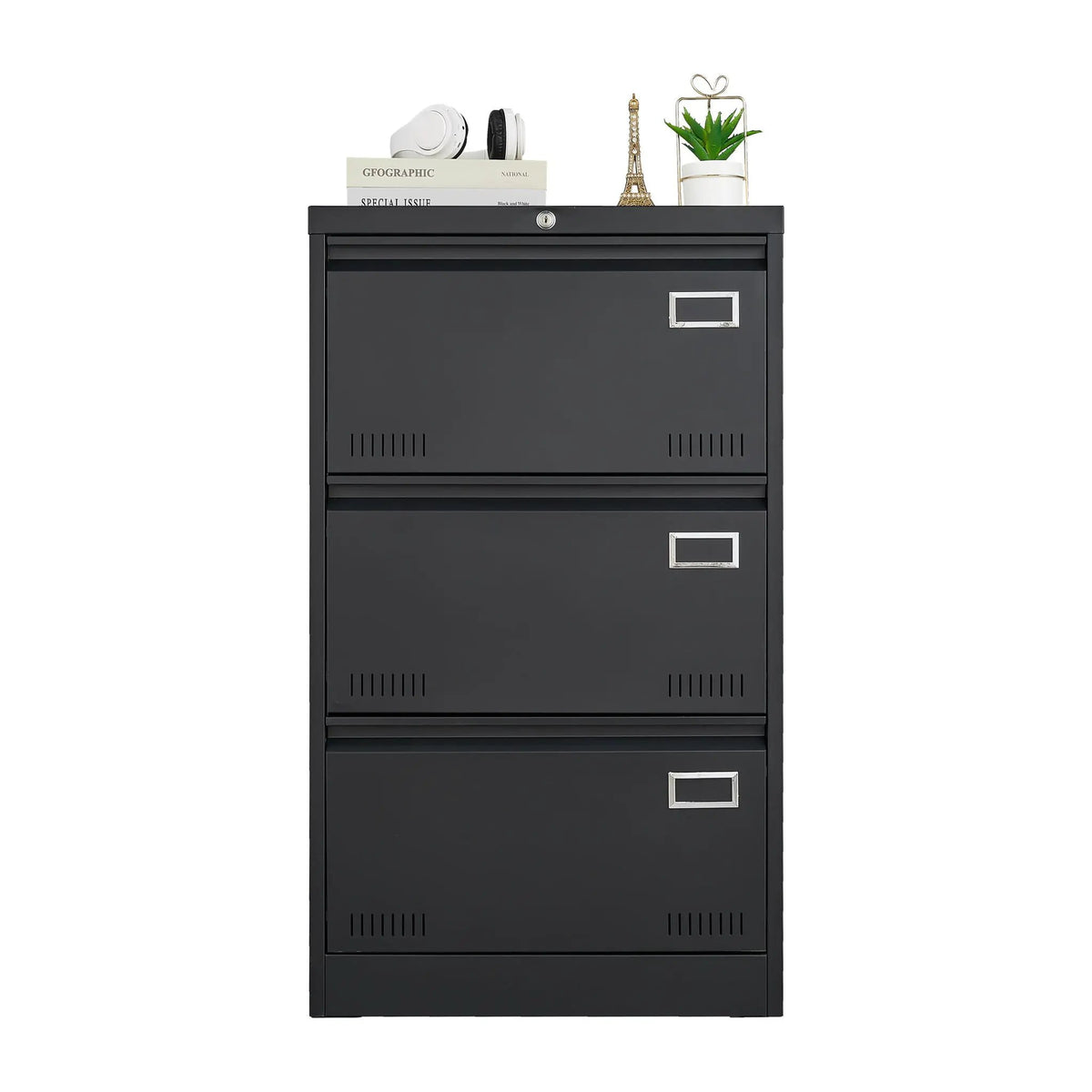 Lateral File Cabinet | 3 Drawer Locking Metal | Widened Drawers | 40 Inch Height