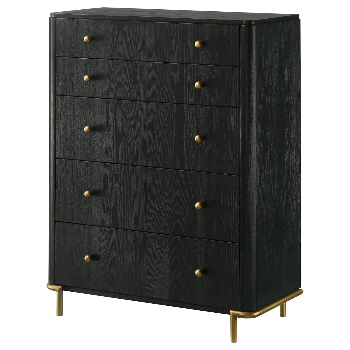 Arini 5-drawer Bedroom Chest | 38 x 18 x 50.25 in | Metal & Veneer | Black