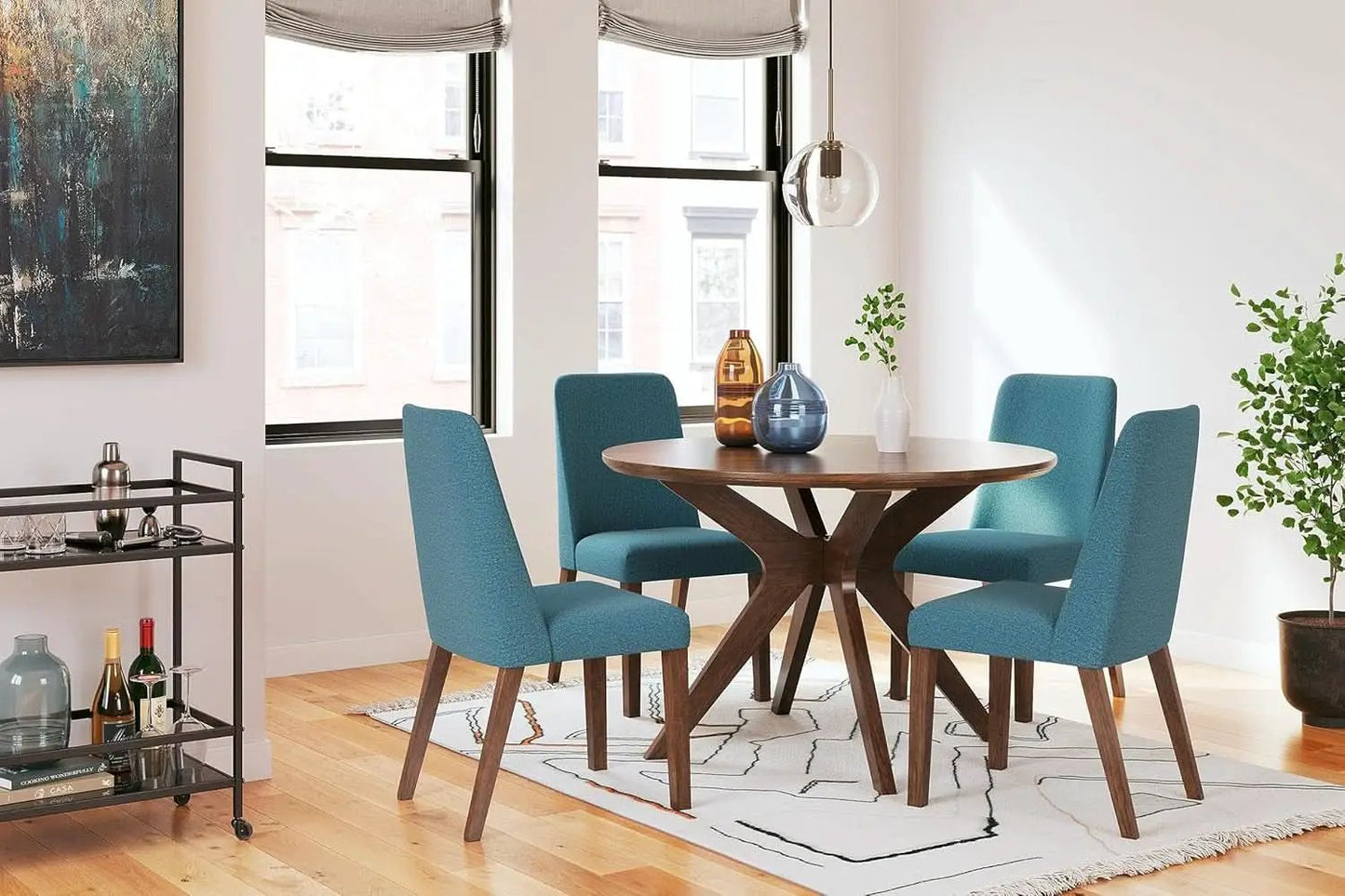 Upholstered Side Chair Set Blue And Brown Foam Cushioned from PriceLows™