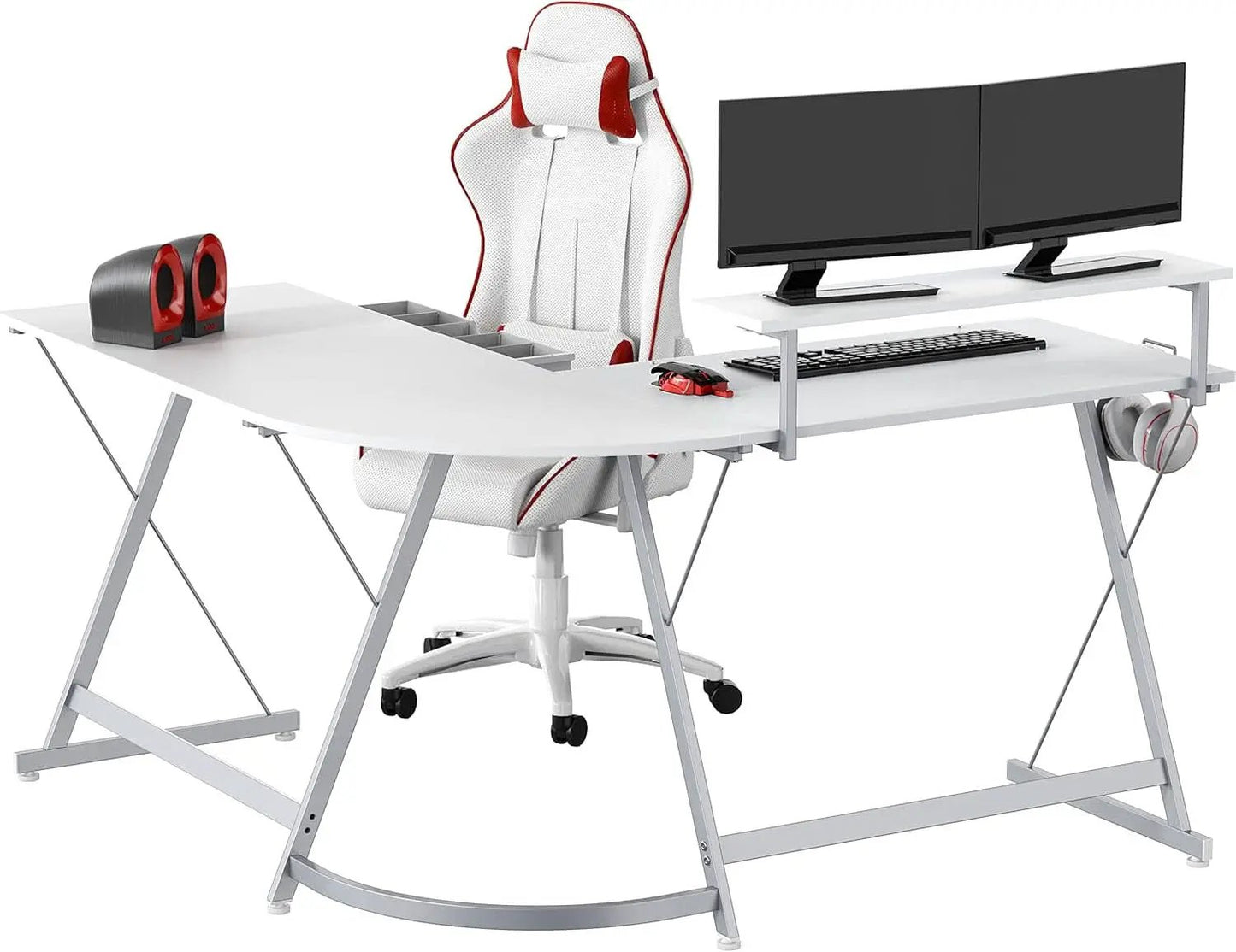 Vista L Shape Desk With Removable Monitor Stand White from PriceLows™