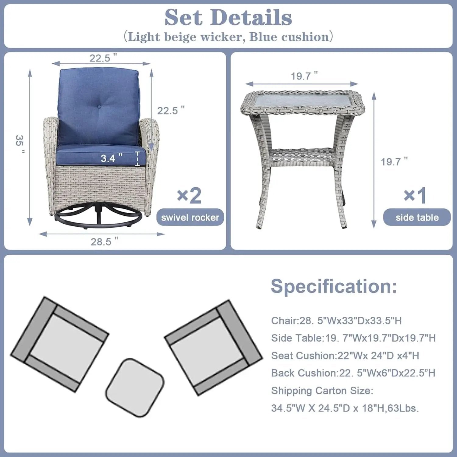 Patio Wicker Swivel Rocker Chairs Set Of 2 With Side Table from PriceLows™