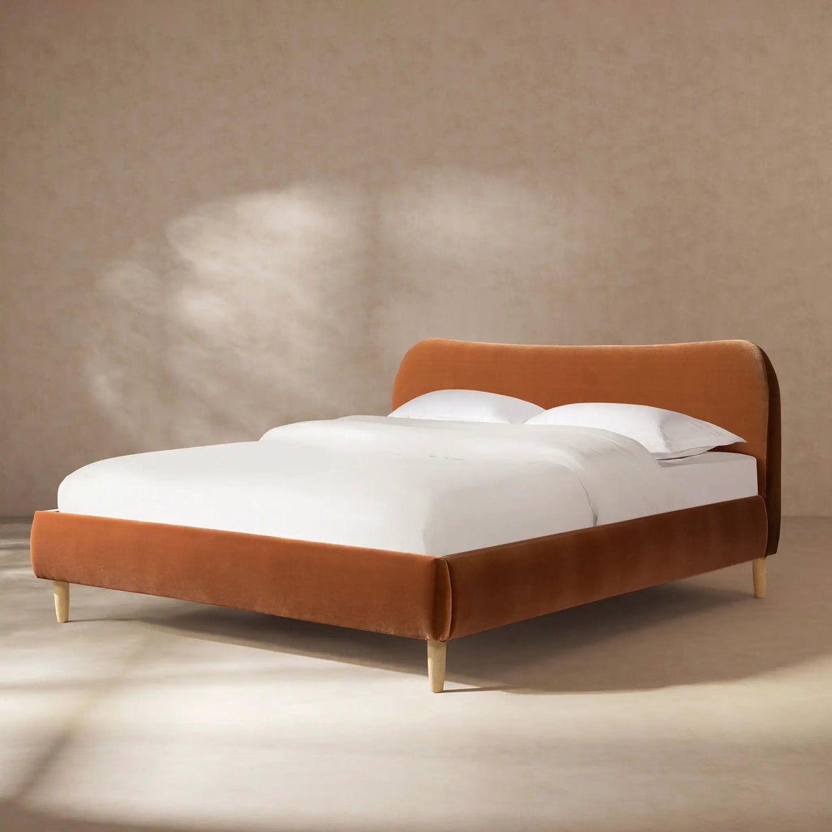 Roman Upholstered Platform Bed | Curved Headboard | Upholstered Rails | Eco-Friendly Construction