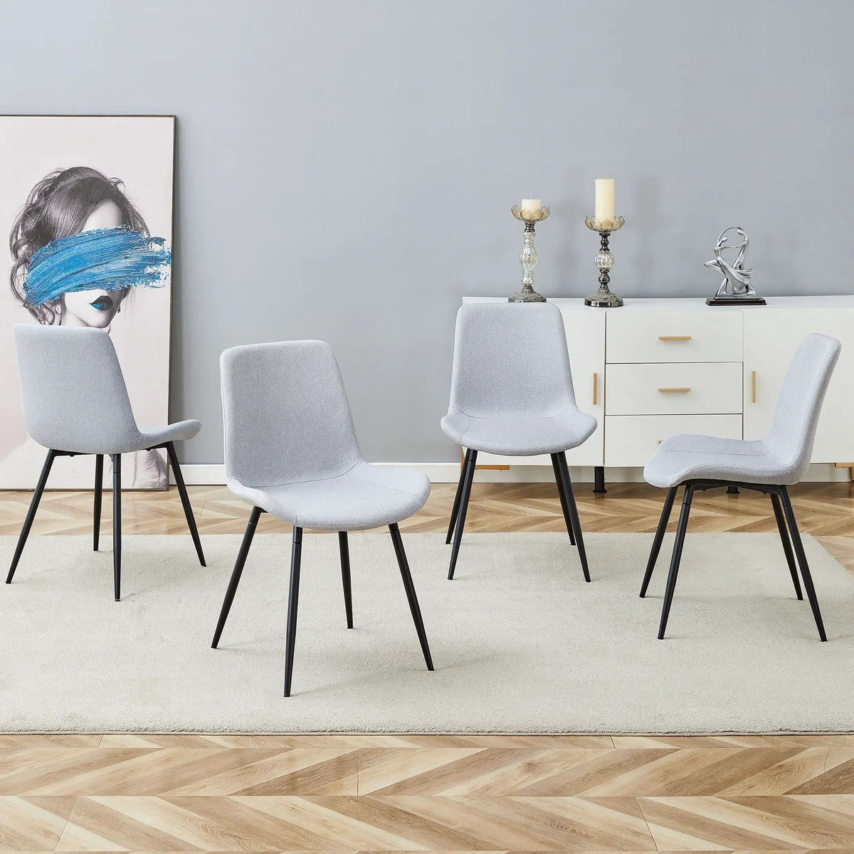Modern Medieval Style Restaurant Cushioned Chairs With Suede Backrests Chair Set | 3 Pieces | Fabric & Metal | Dining Room