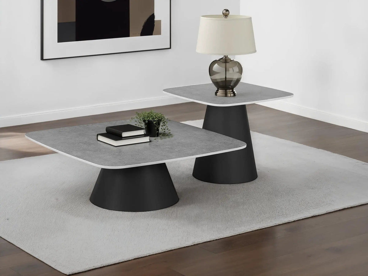 Eason 2-piece Cocktail Coffee Table Set Concrete and | 2-Piece Set | Concrete | Black