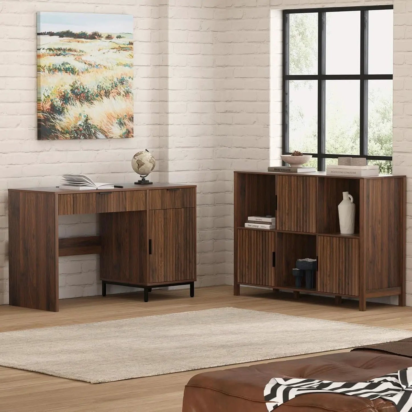 Brown 47 Inch Fluted Executive Desk Charging Station from PriceLows™