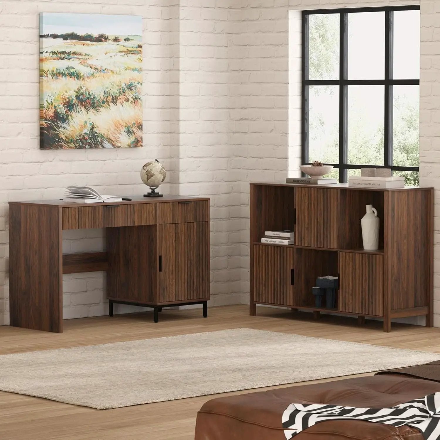 Brown 47 Inch Fluted Executive Desk Charging Station from PriceLows™