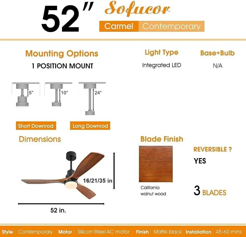 52 Inch Ceiling Fan With Lights Remote Control Matte Black from PriceLows™