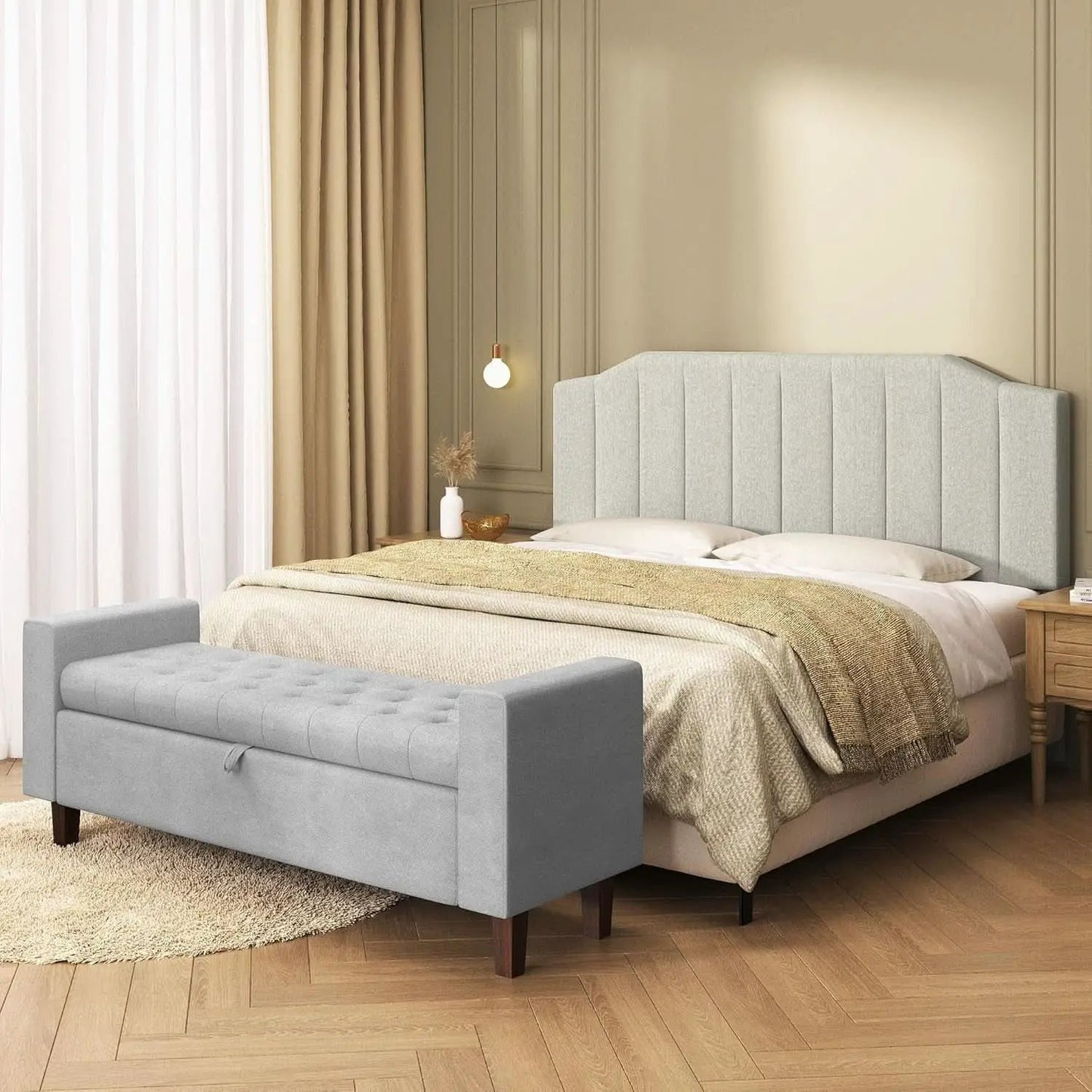 Linen Upholstered King Size Headboard with Easy Assembly from PriceLows™