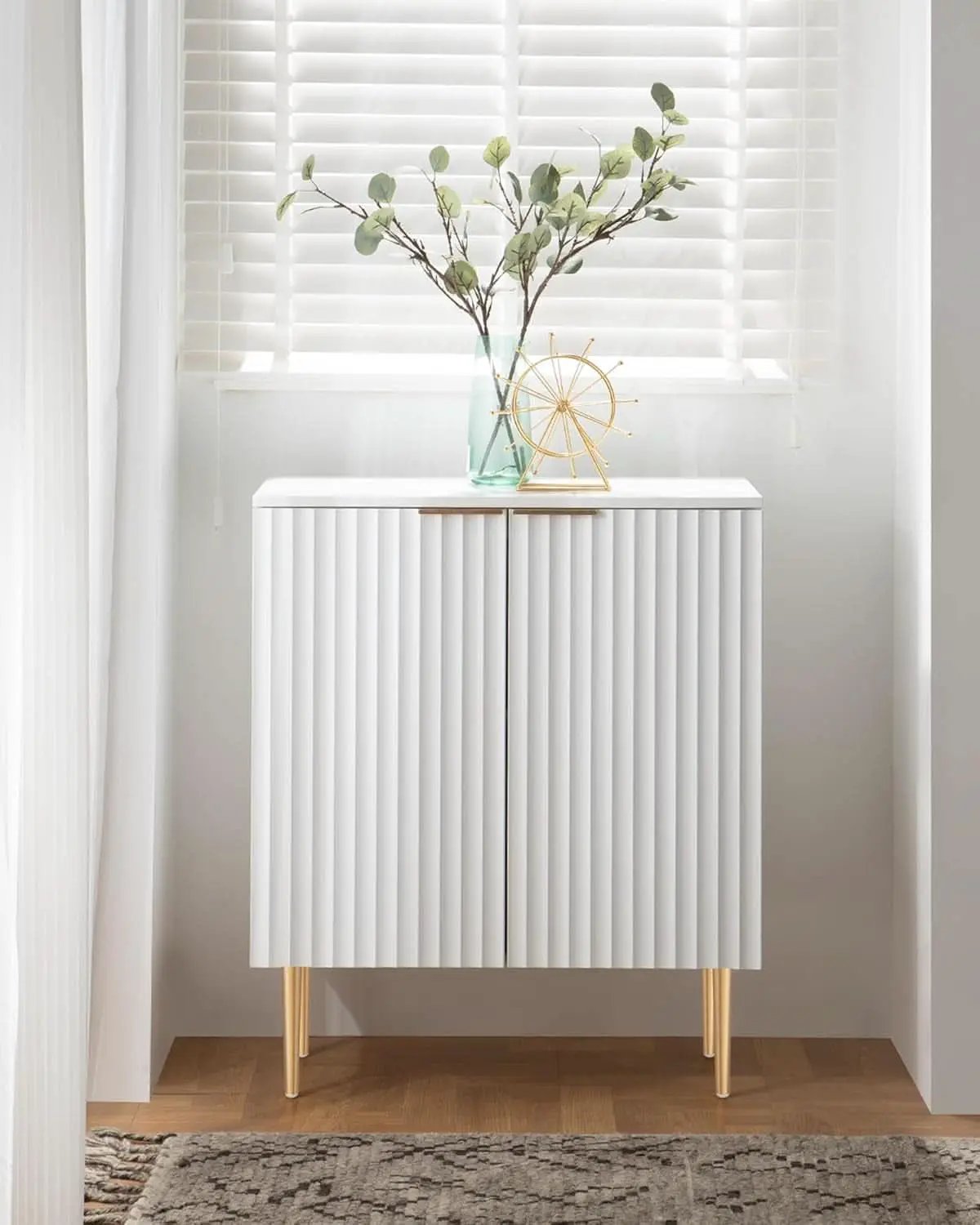 White Fluted Storage Cabinet Set Of 2 Modern Sideboards from PriceLows™