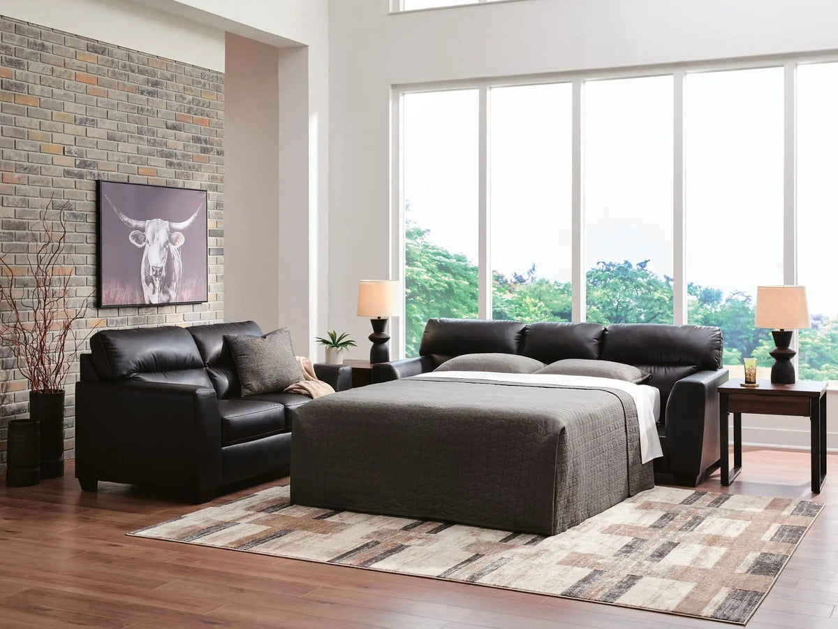 Queen Sofa Sleeper | Faux Leather Frame | Contemporary Design | Midnight