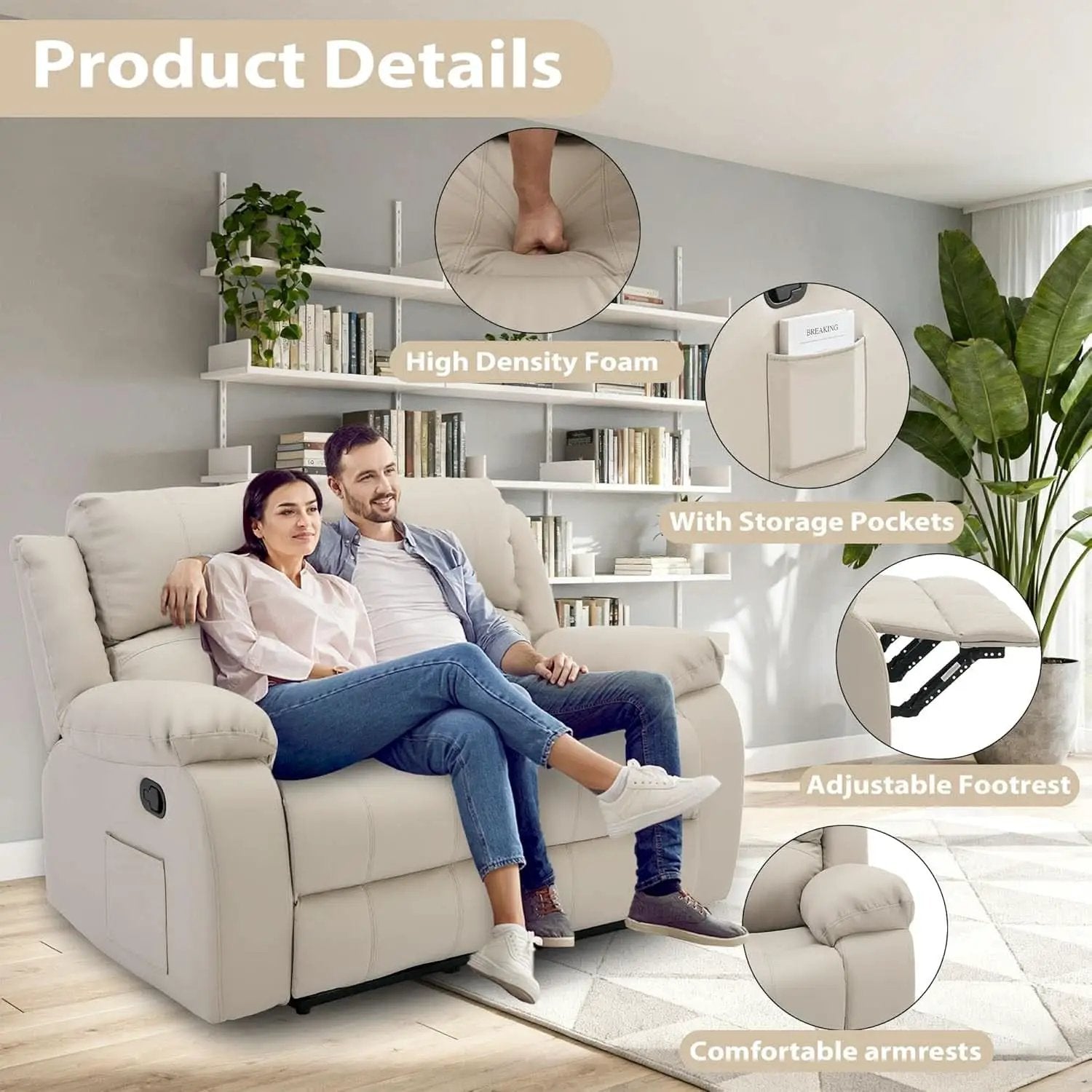 Manual Leather Loveseat Recliner Sofa With Pockets from PriceLows™