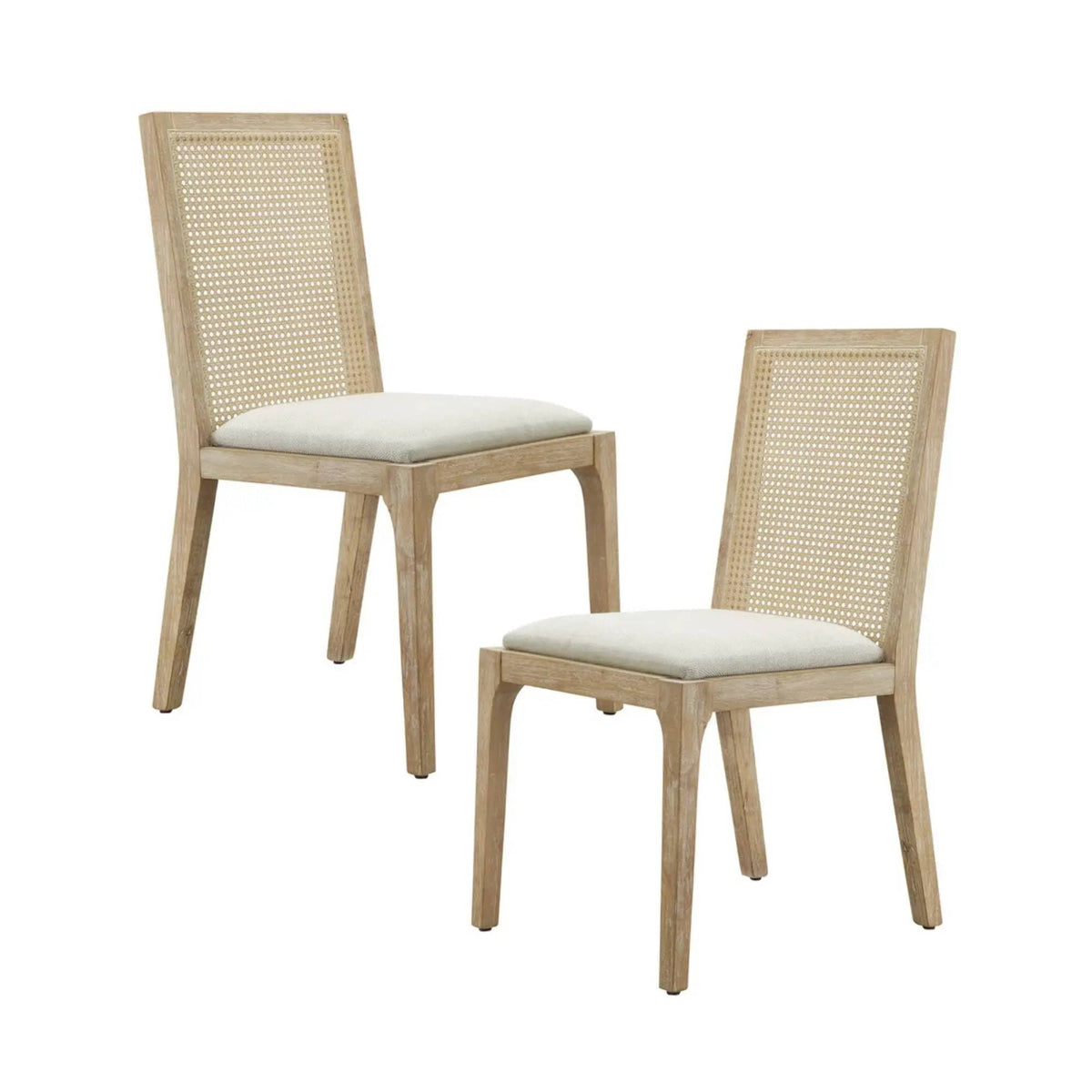 Dining Chair With Synthetic Cane Back And Upholstered Seat (Set of 2) - | Chair Set | Solid Wood | Natural