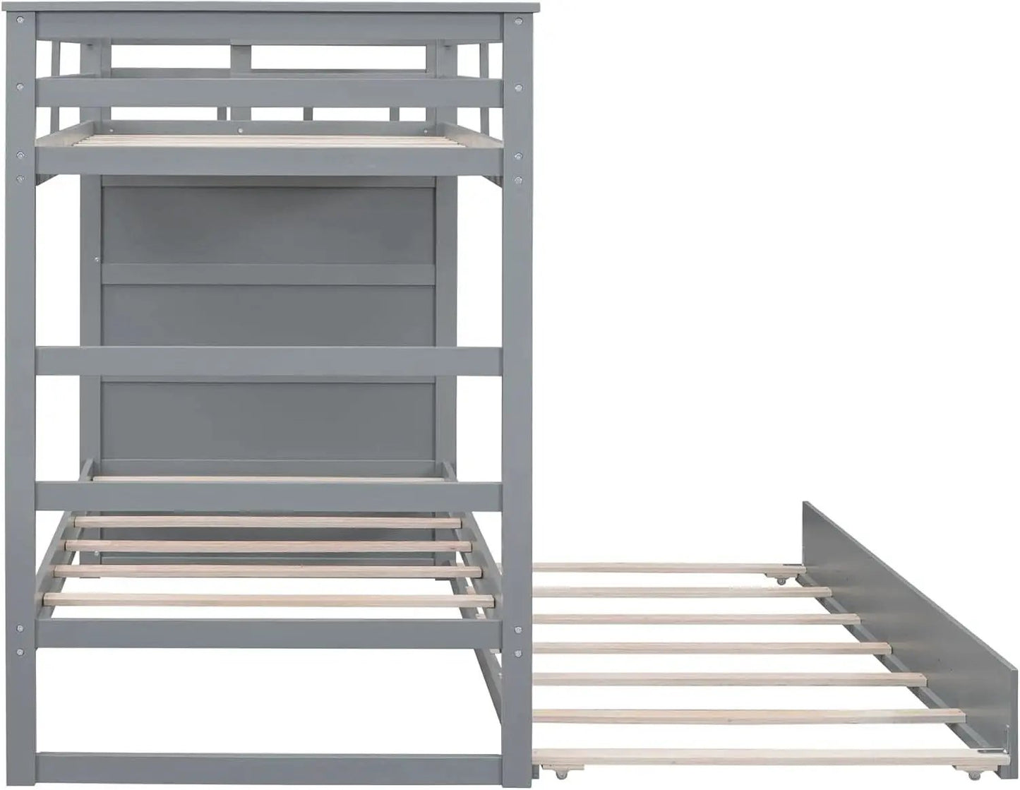 Natural Gray Twin Bunk Bed With Trundle And Stairs from PriceLows™