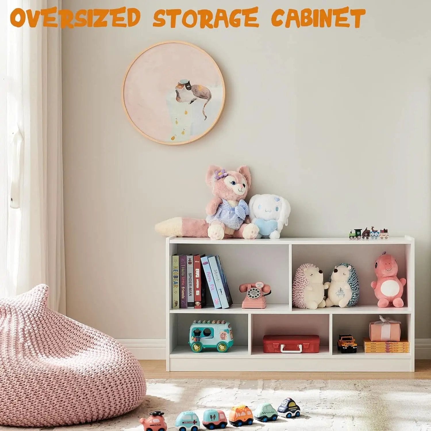 Wooden Toy Organizer and Bookshelf 5 Section Kid Storage from PriceLows™