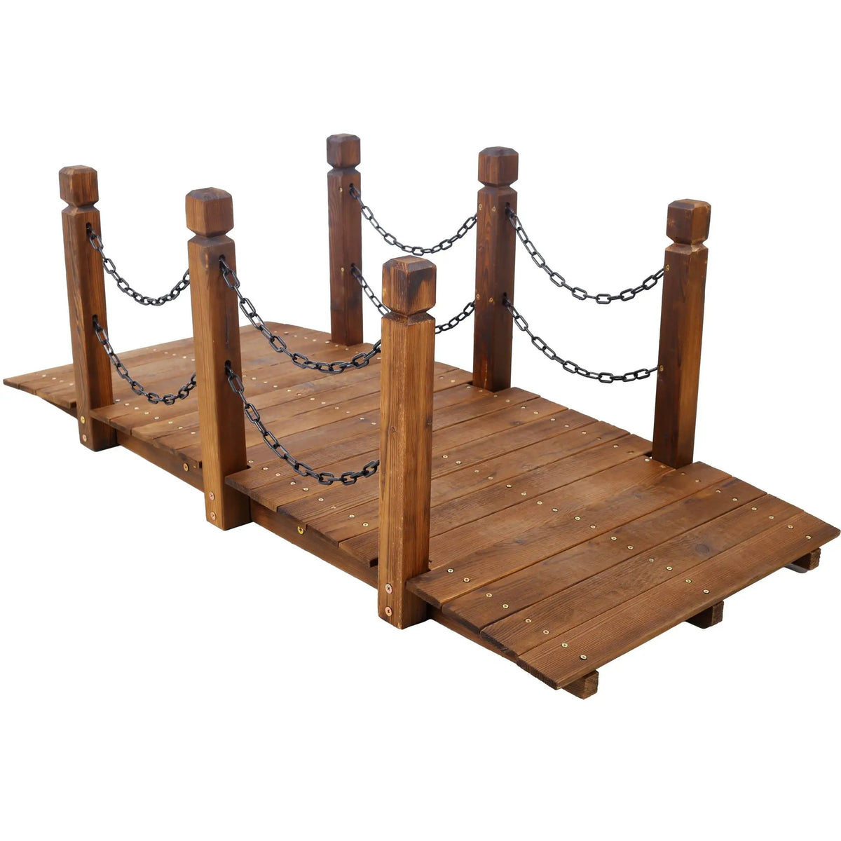 Wooden Arch Footbridge | 400 Lb Capacity | Chain Railings | 5 Foot