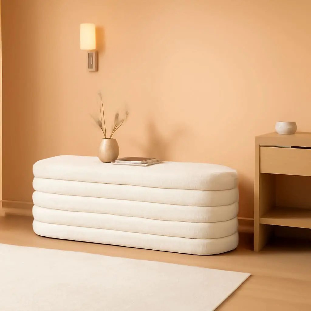 43 Inch SherpaWhite Upholstered Storage Ottoman Bench from PriceLows™