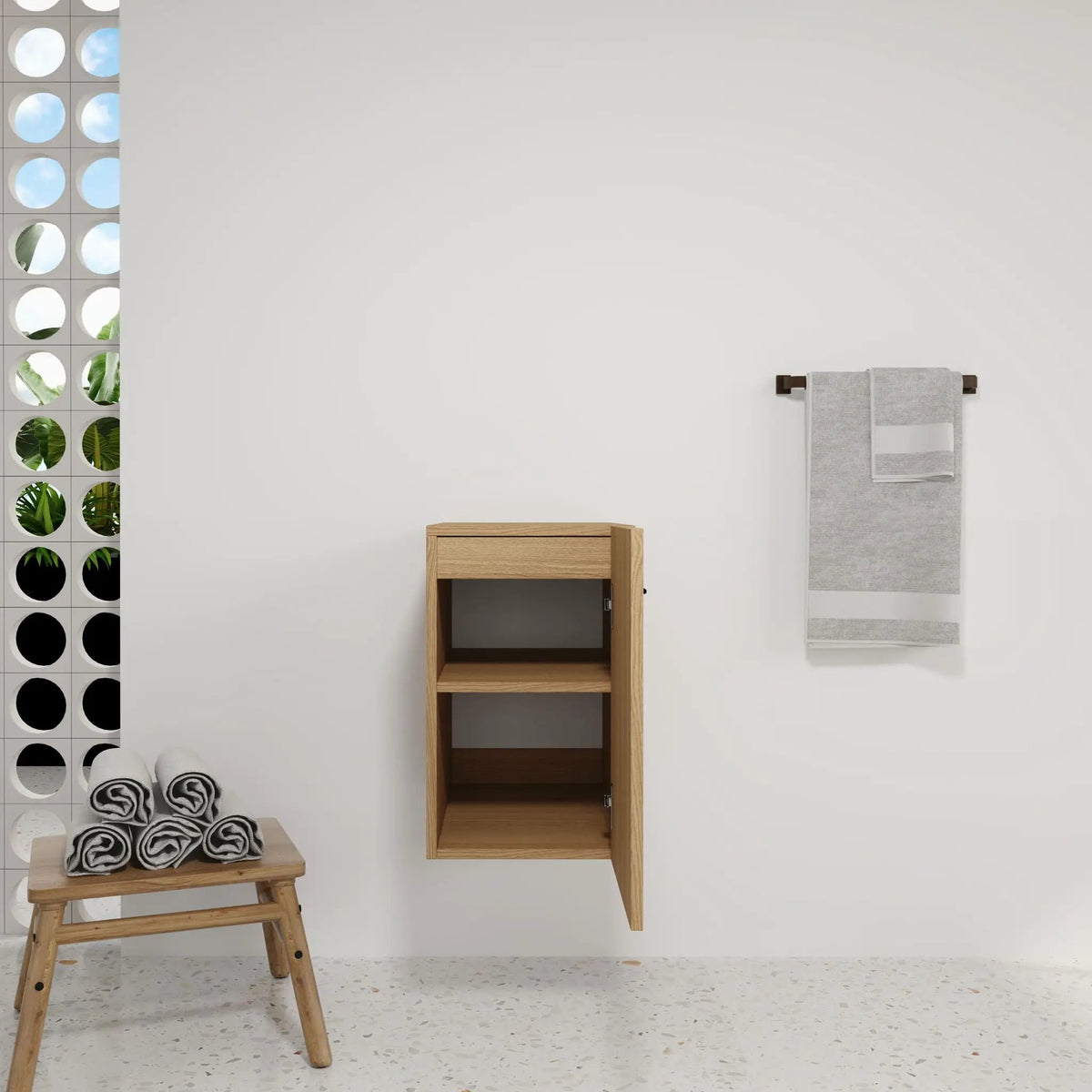 Floating Bathroom Vanity | Single Door | Plywood | Light Oak