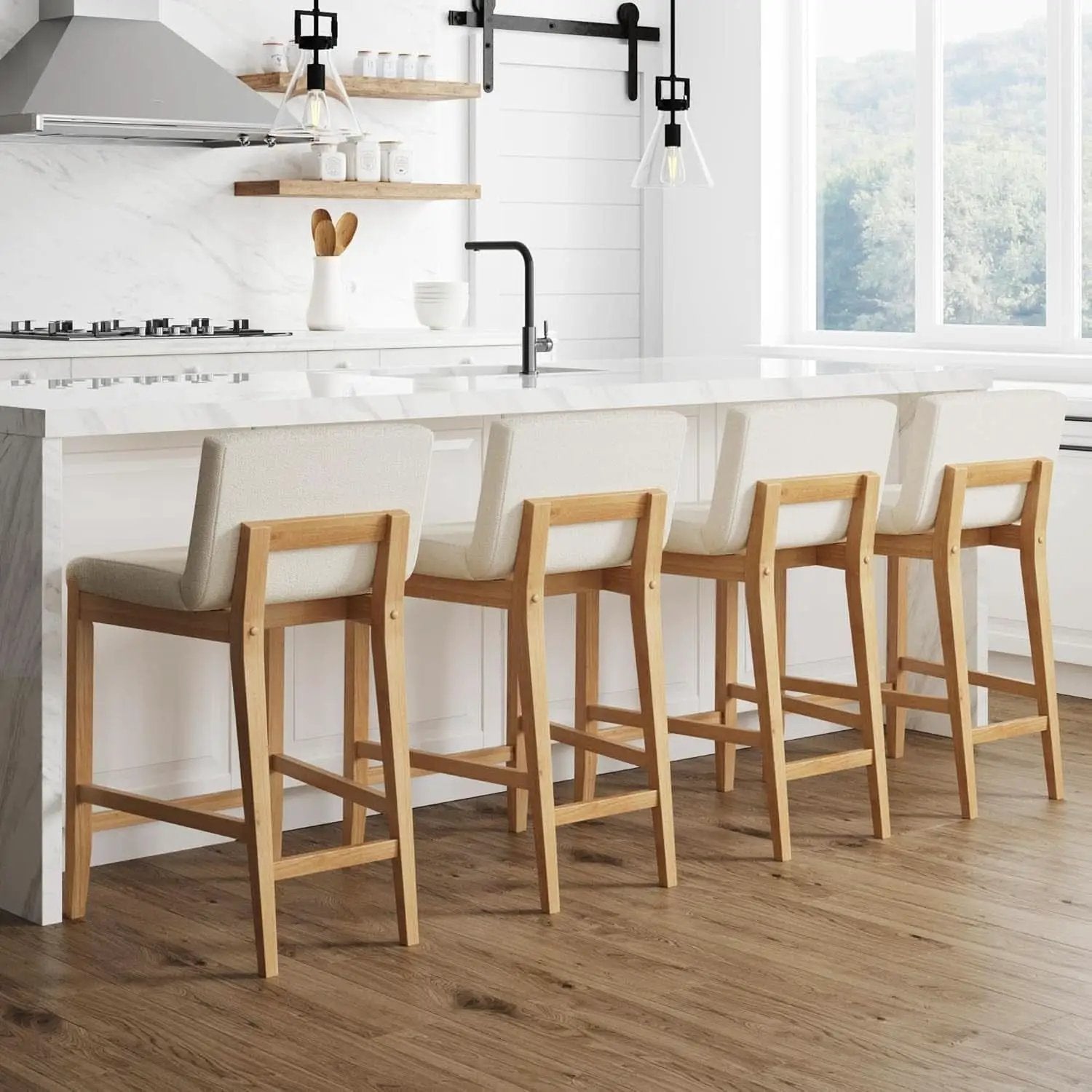 Gracie Modern Counter Height Bar Stool Cream Boucle from PriceLows™