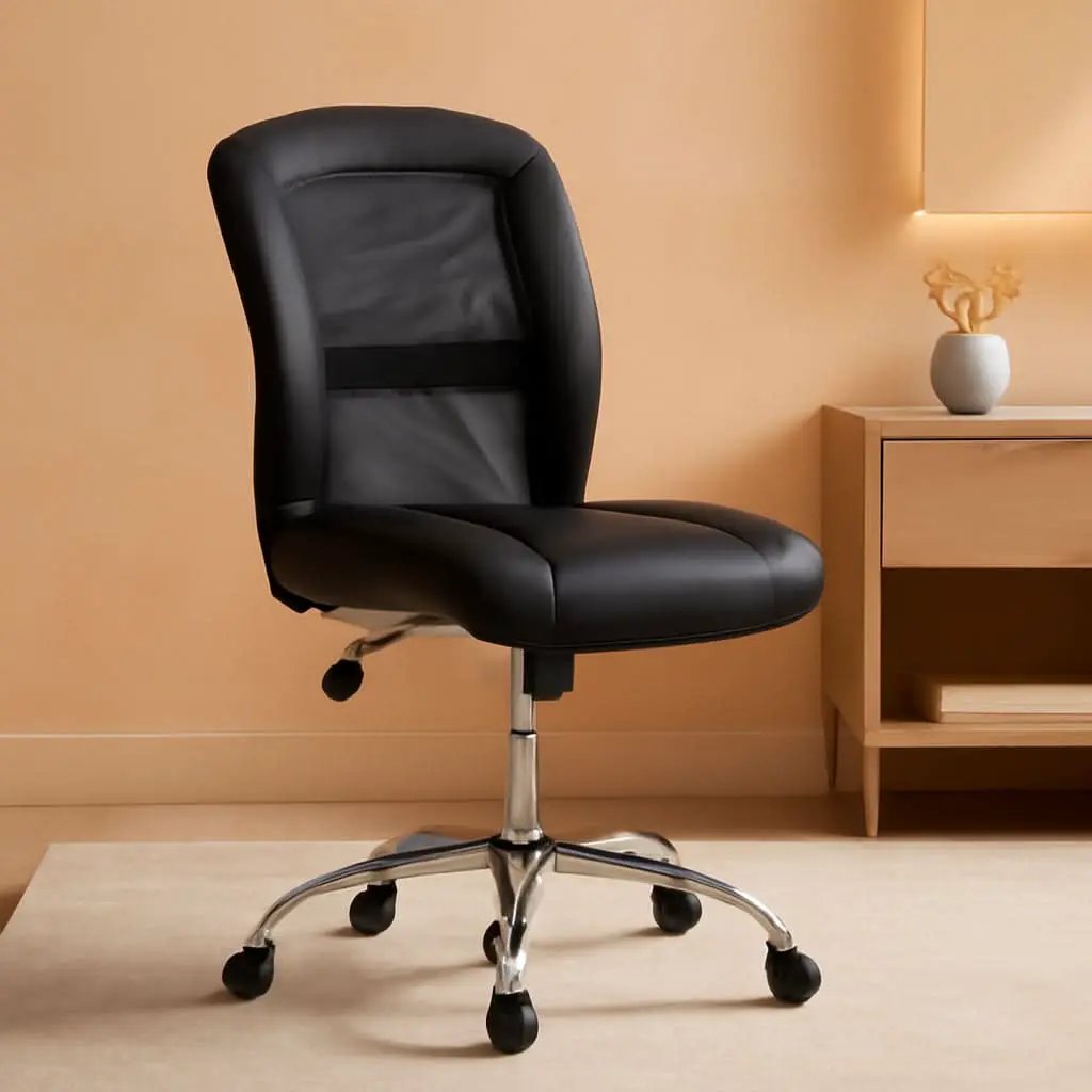Armless Desk Chair With Mesh Back And Wheels Black from PriceLows™