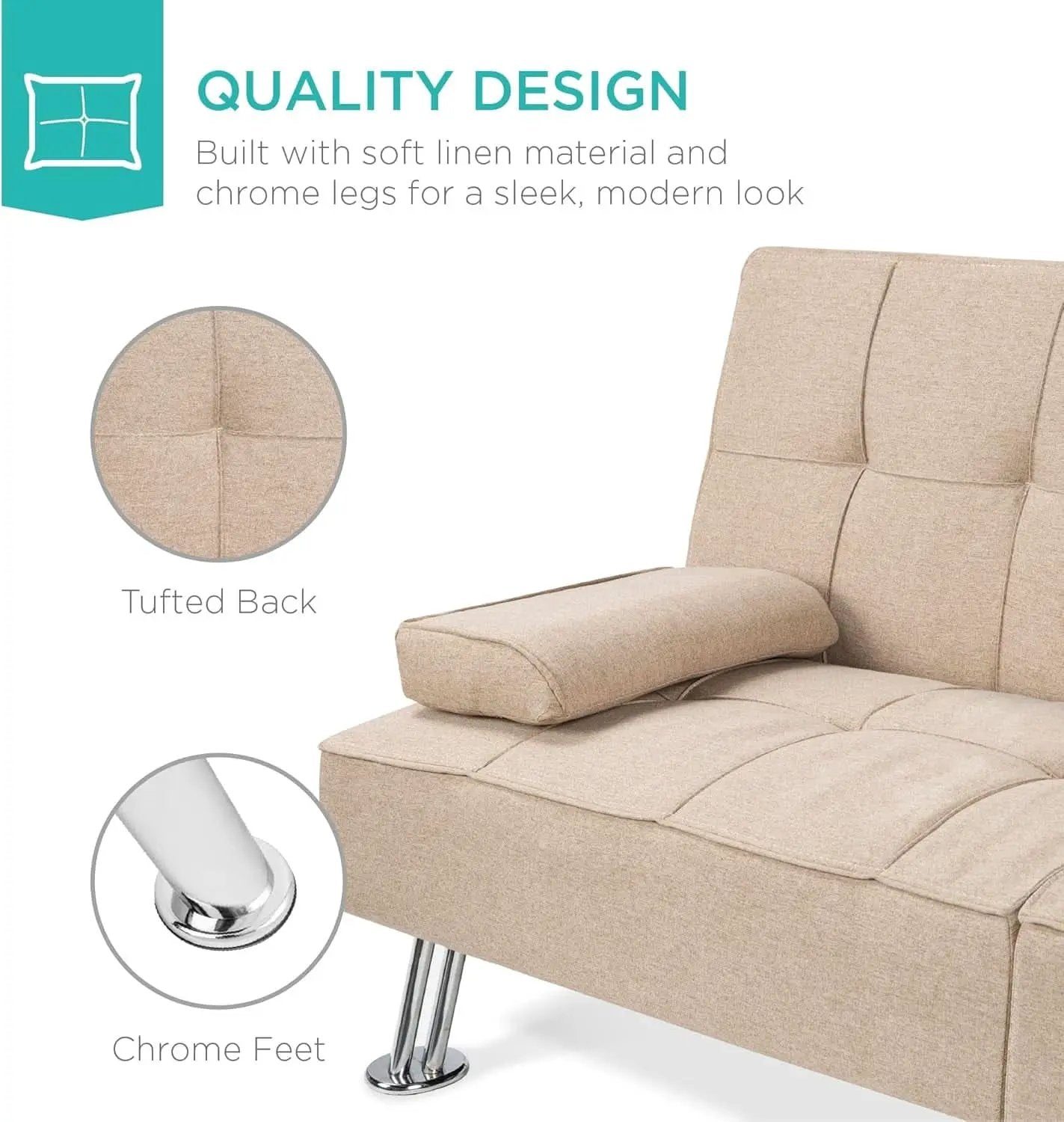 Beige Linen Folding Futon With Three Position Recline from PriceLows™