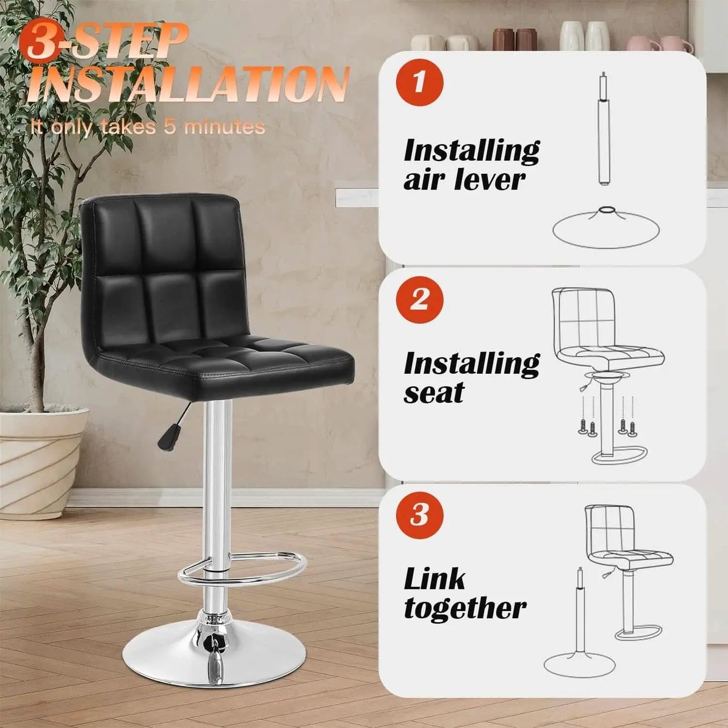 Counter Height Black Bar Stools Set Of 2 For Kitchen from PriceLows™