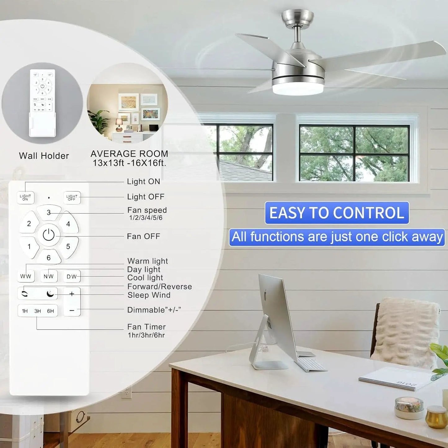 52 Inch Brushed Nickel Ceiling Fan With Remote Control from PriceLows™