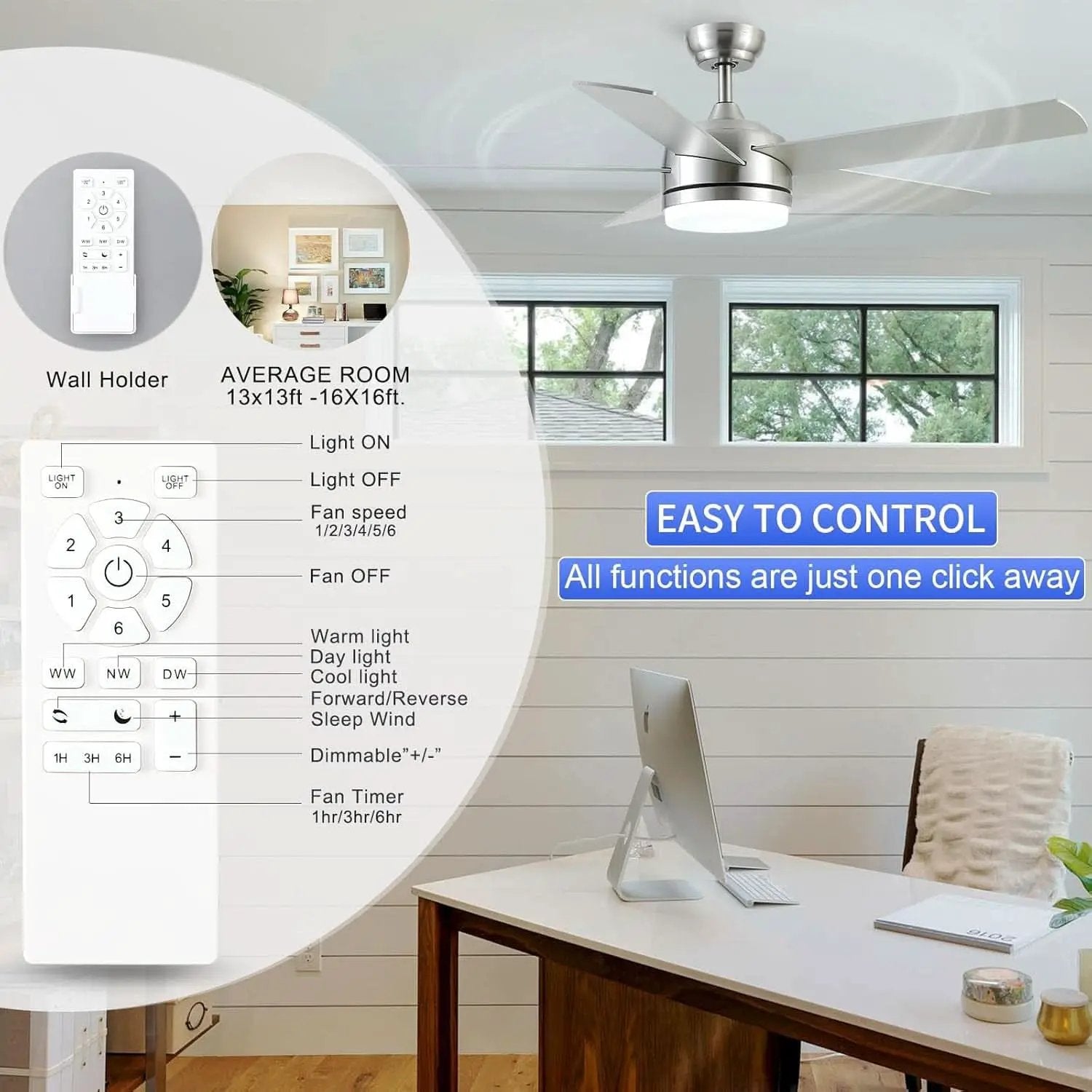 52 Inch Brushed Nickel Ceiling Fan With Remote Control from PriceLows™
