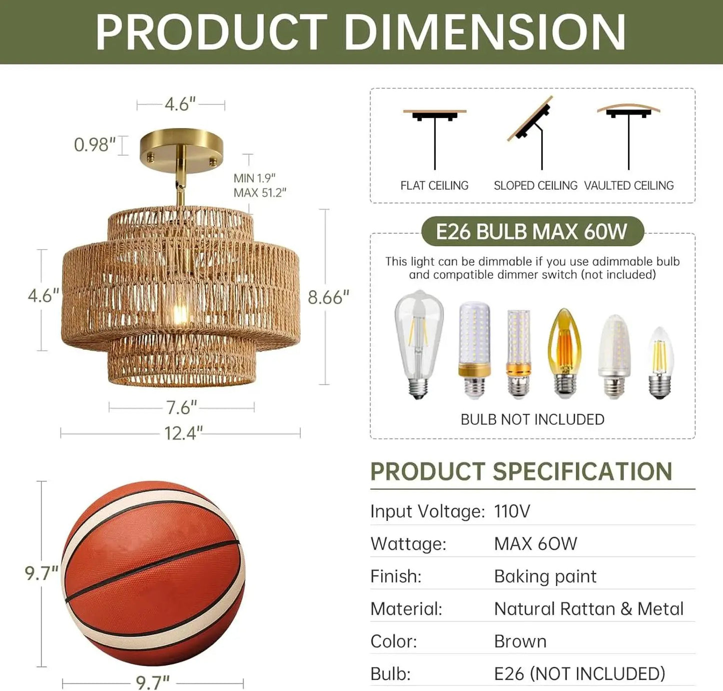 Boho Rattan Chandelier Handwoven Pendant Light Natural from PriceLows™