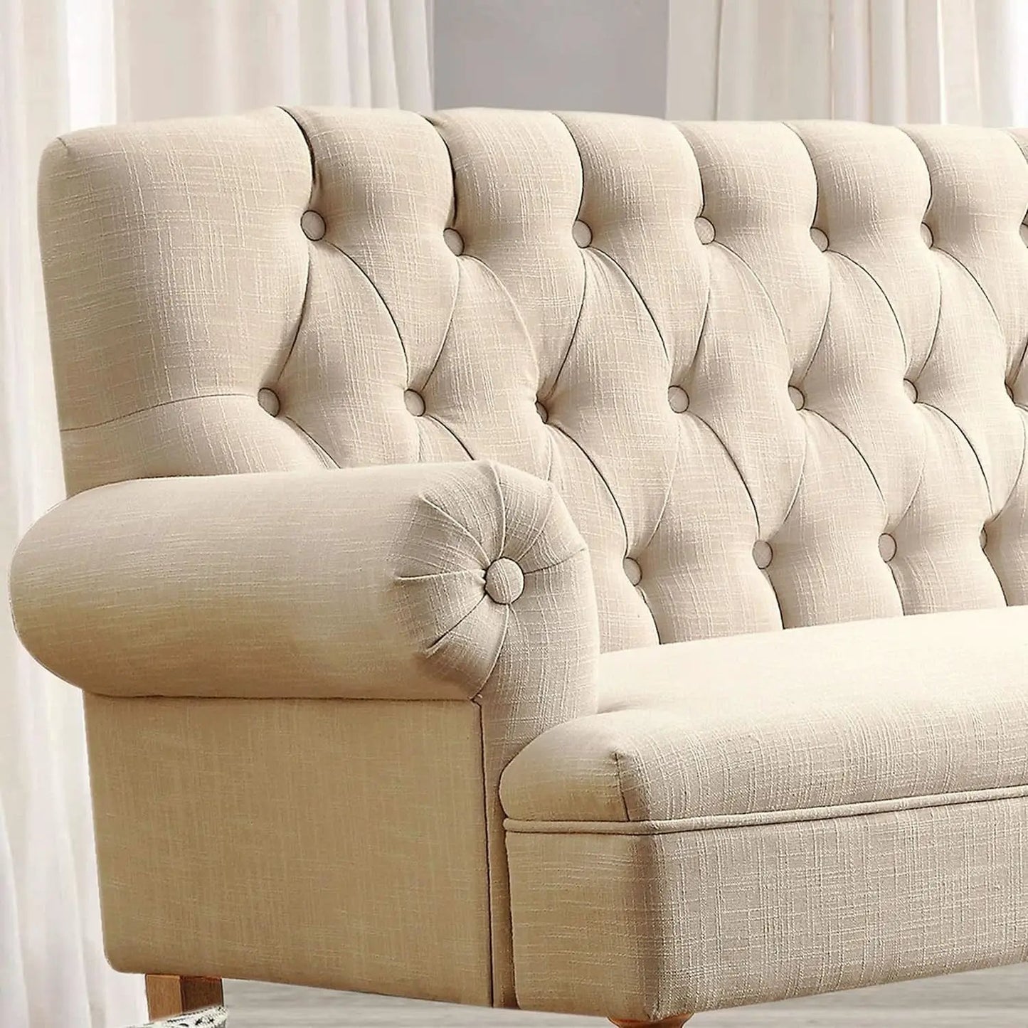 Beige Linen Loveseat Sofa With Sinuous Spring Support from PriceLows™