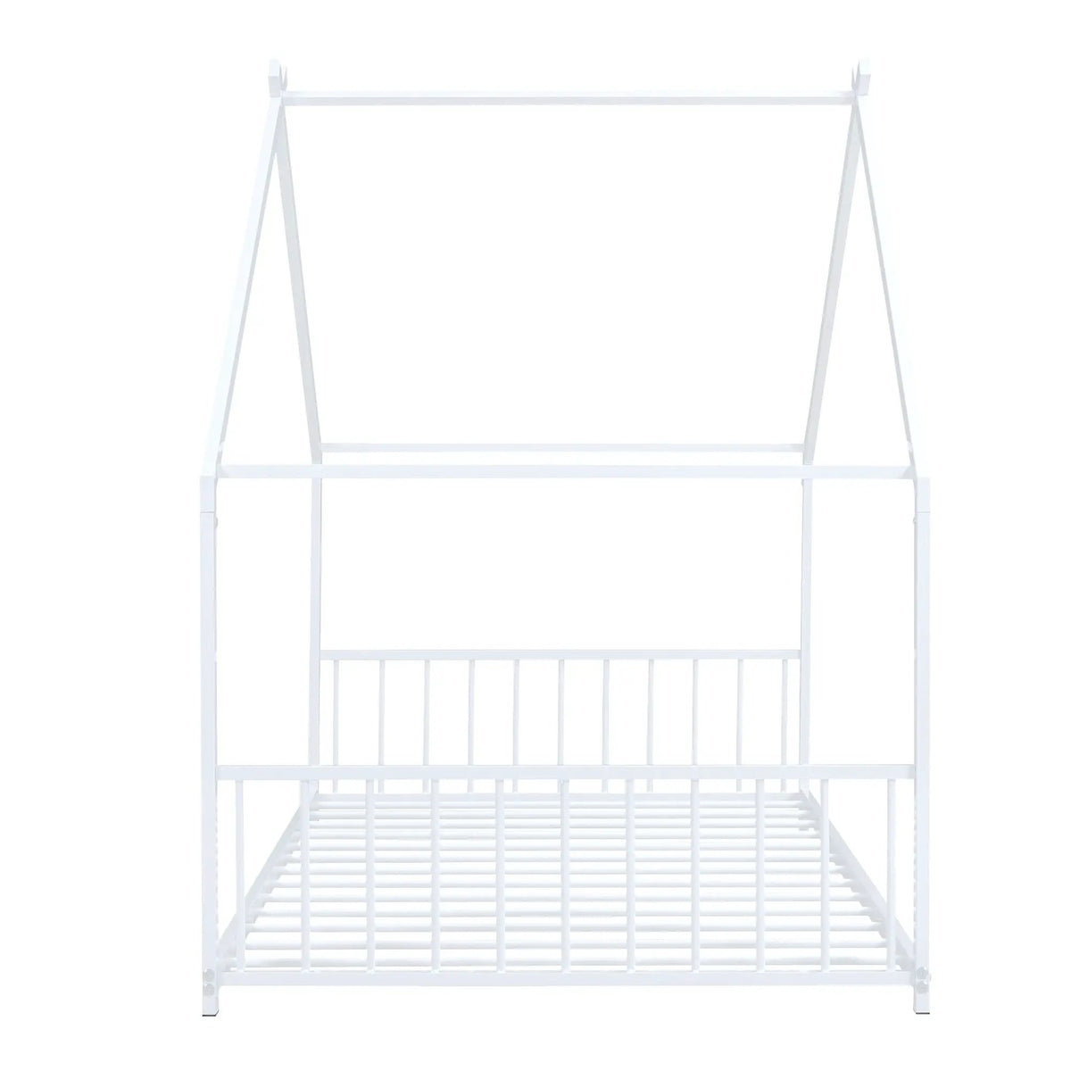 Metal House Bed | Roof Design | Semi-Enclosed Play Space | Contemporary Neutral Finish
