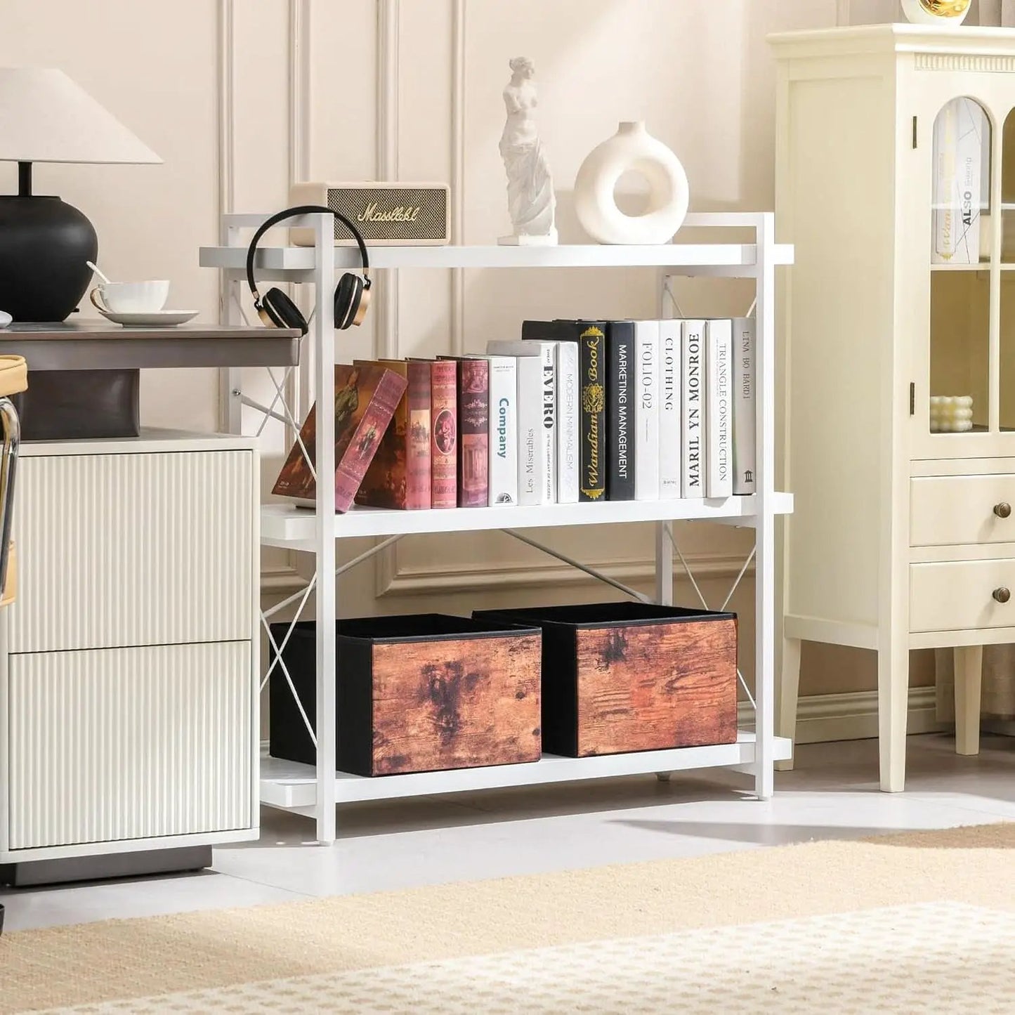 3 Tier White Bookshelf Open Shelving Unit For Home Office from PriceLows™