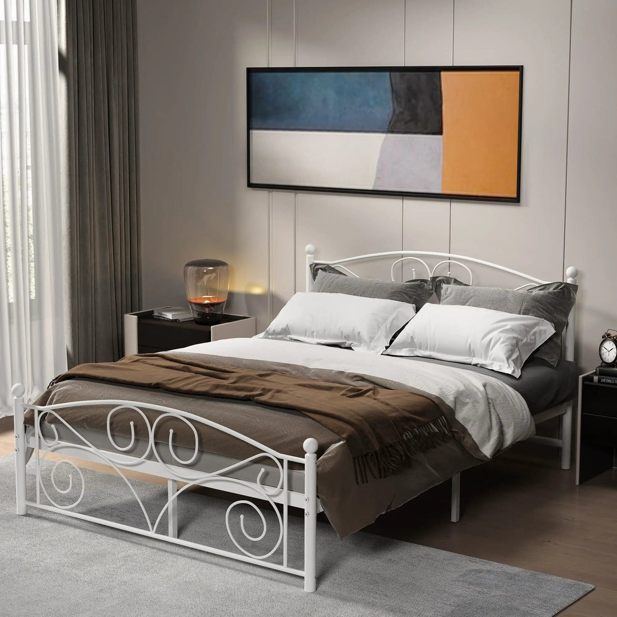 Unique Flower Sturdy System Metal Bed Frame With Headboard And Footboard | 2 Pieces | Metal | Bedroom