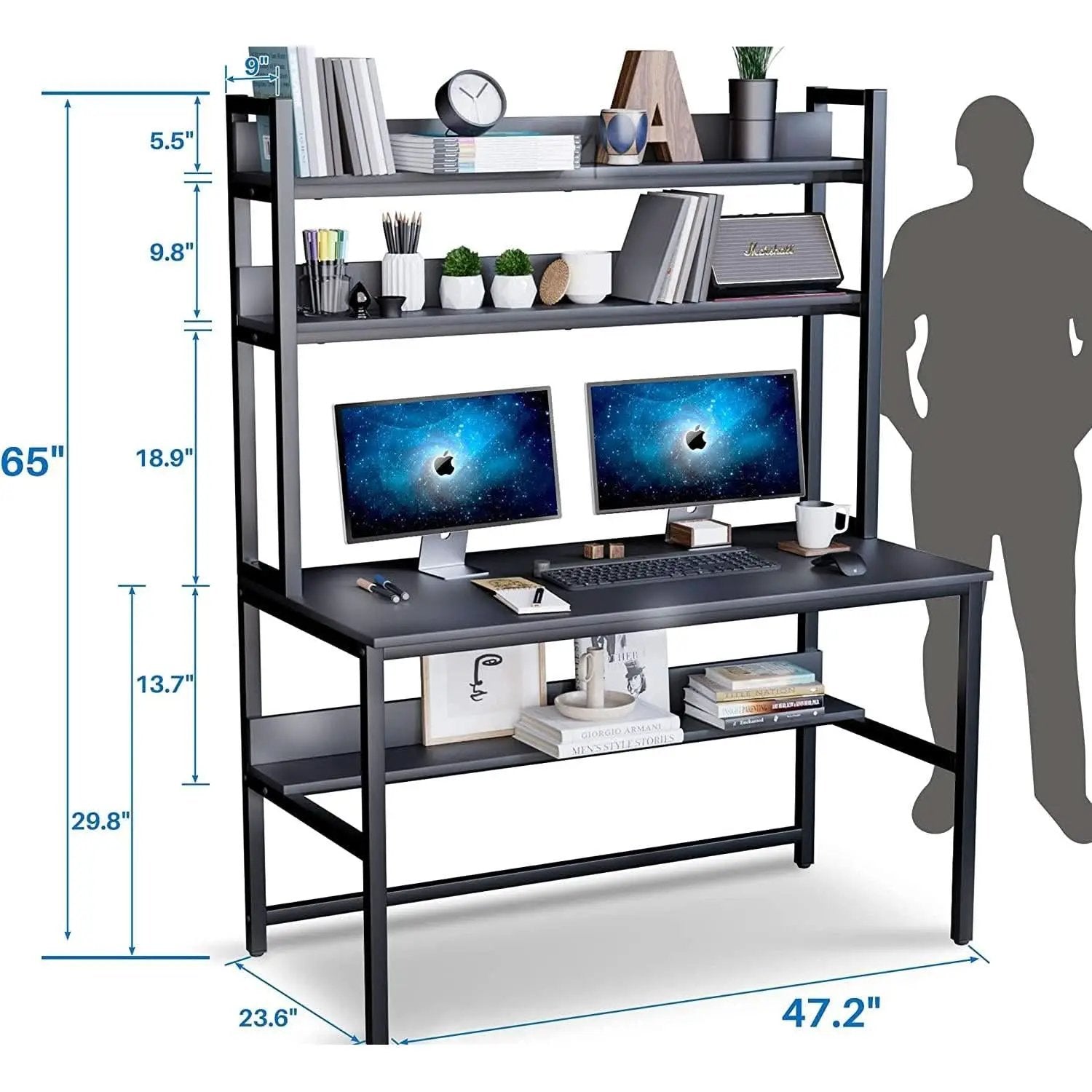 Black Computer Desk With Hutch And Bookshelf Extra Large Desktop from PriceLows™