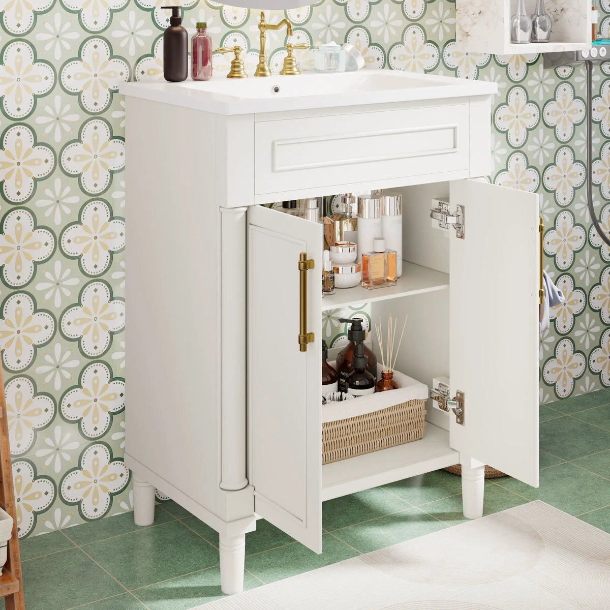 24 Inch Bathroom Vanity | Integrated Sink | 2 Door Cabinet | Small To Medium Bathrooms