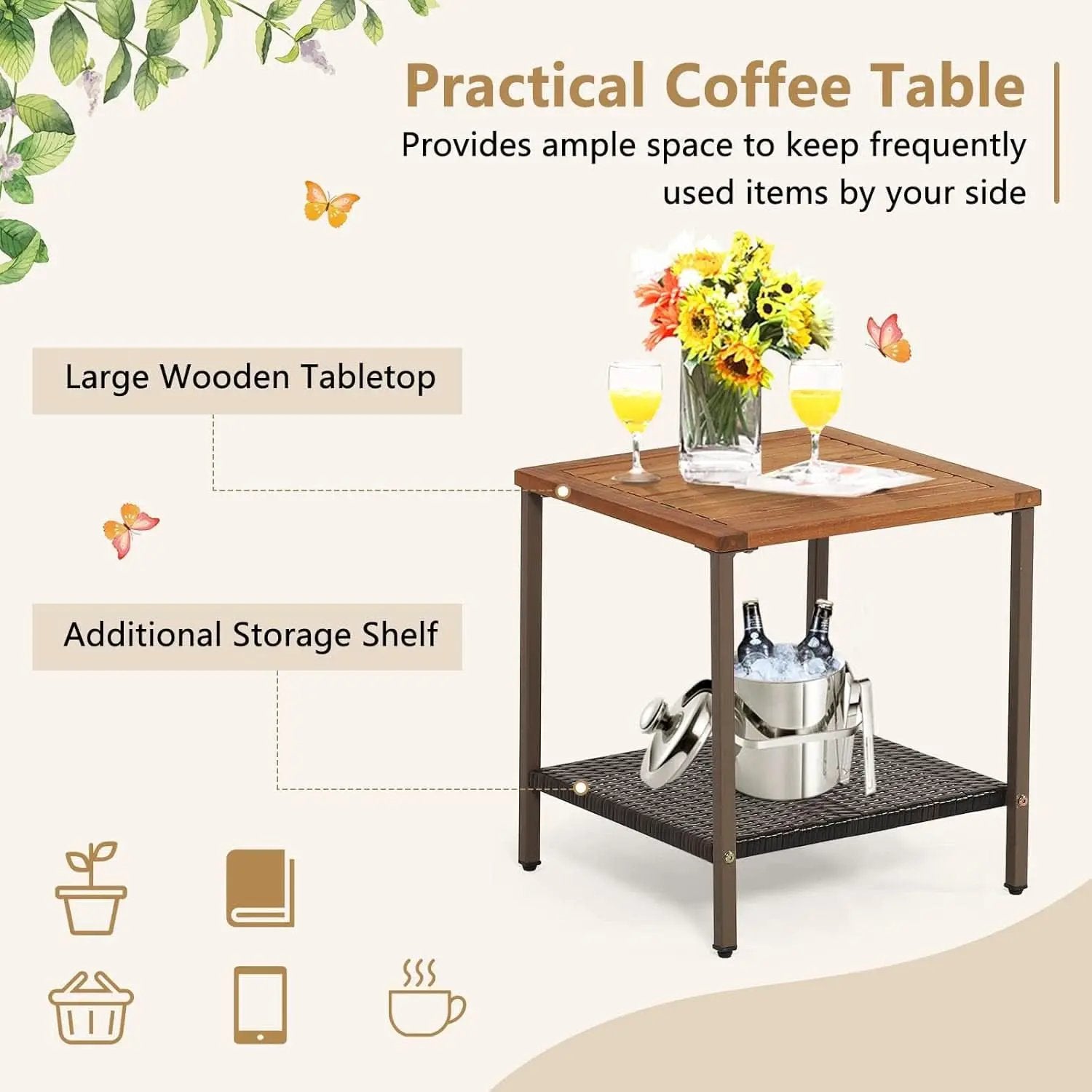 Three Piece Rocking Bistro Set With Cushions And Coffee Table For Outdoor Rattan Patio Off White from PriceLows™