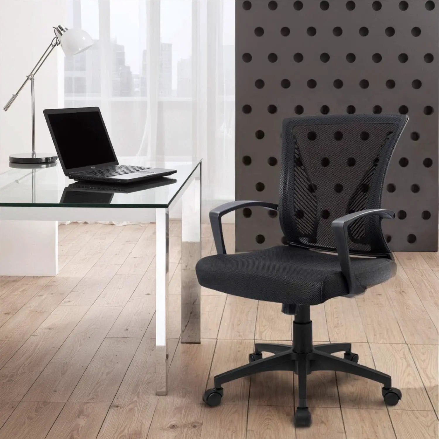 Office Chair Ergonomic Mid Back Mesh Black Lumbar Support from PriceLows™