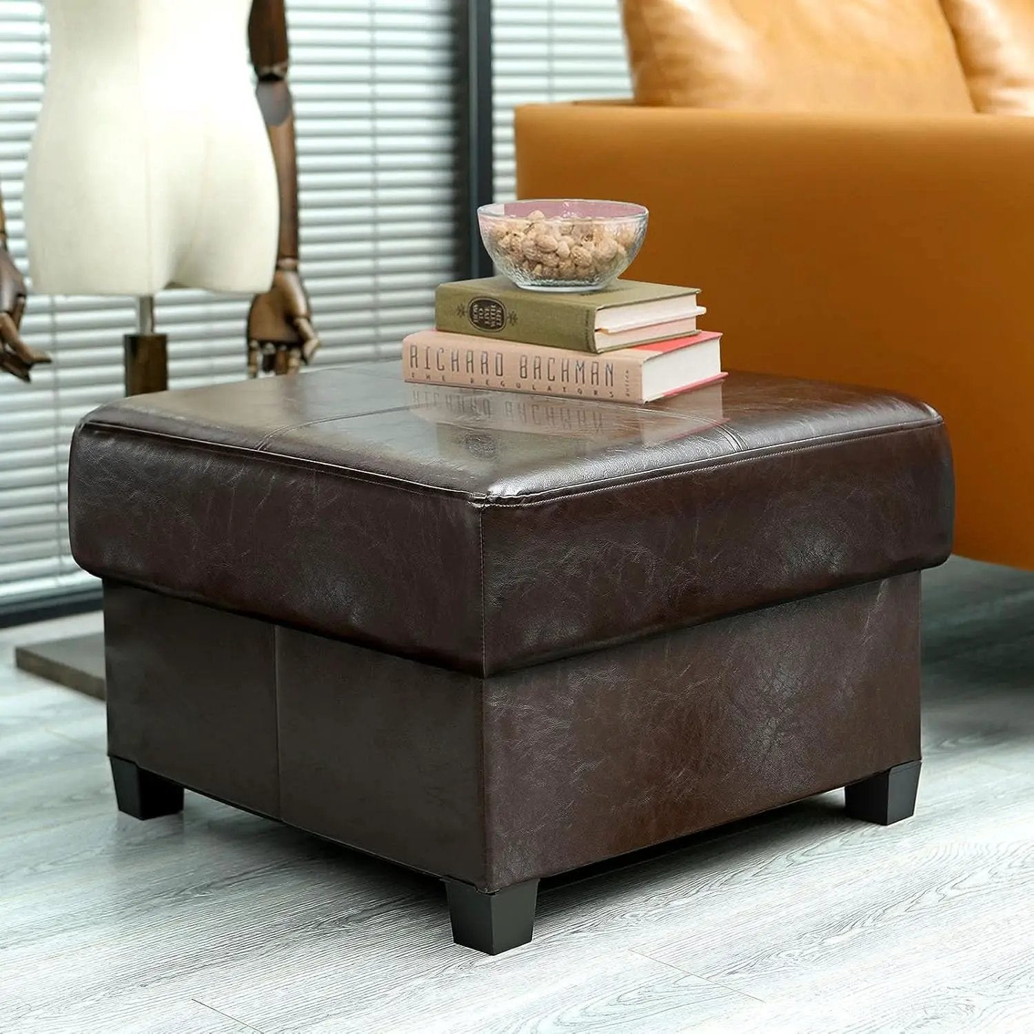 Brown Folding Storage Bench Ottoman Hidden Compartments from PriceLows™