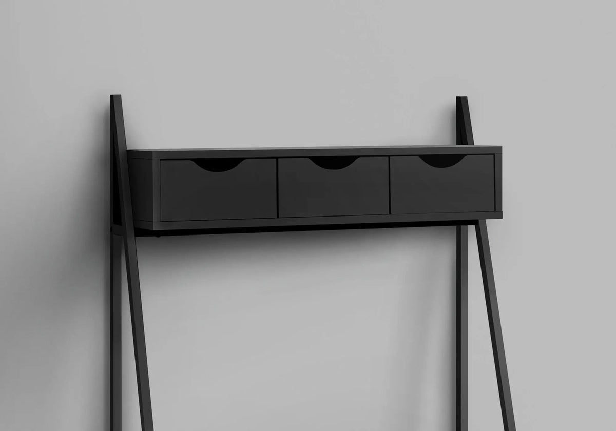 Leaning Computer Desk | 61.25 Inch Height | Long Storage Drawer | Strong Metal Frame